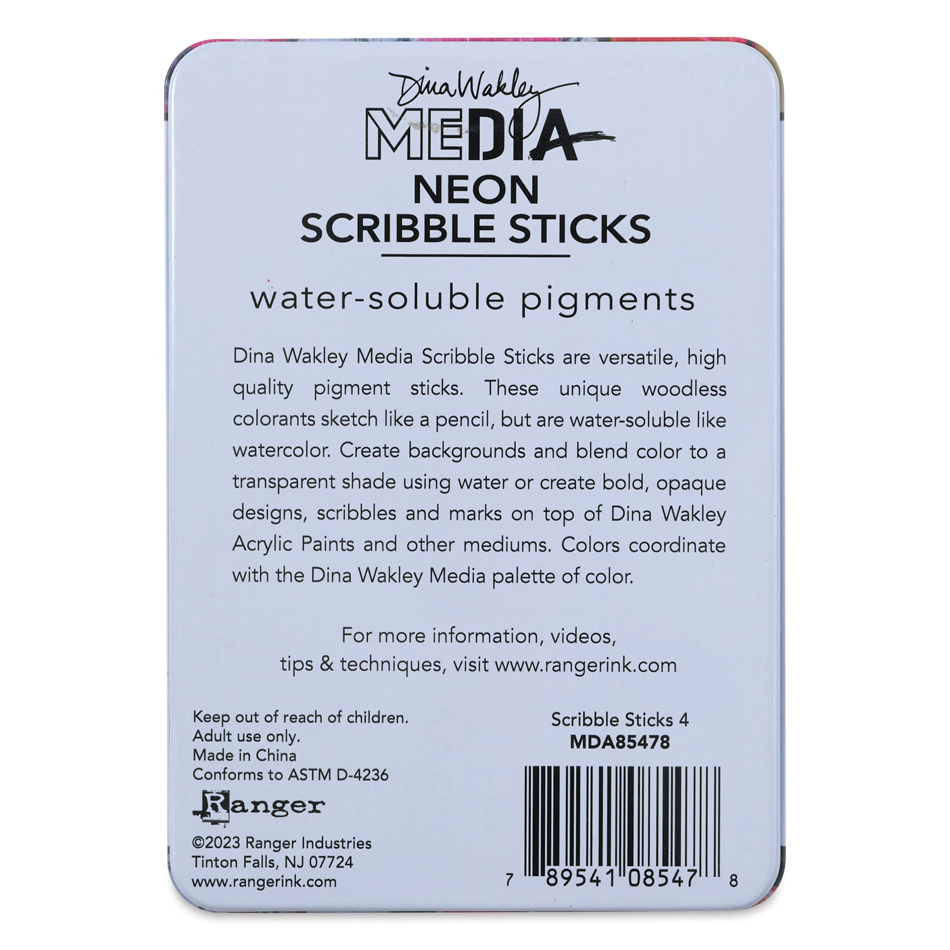 Ranger Dina Wakley Scribble Water-Soluble Pigment Sticks - Set of 6, Neon back of package