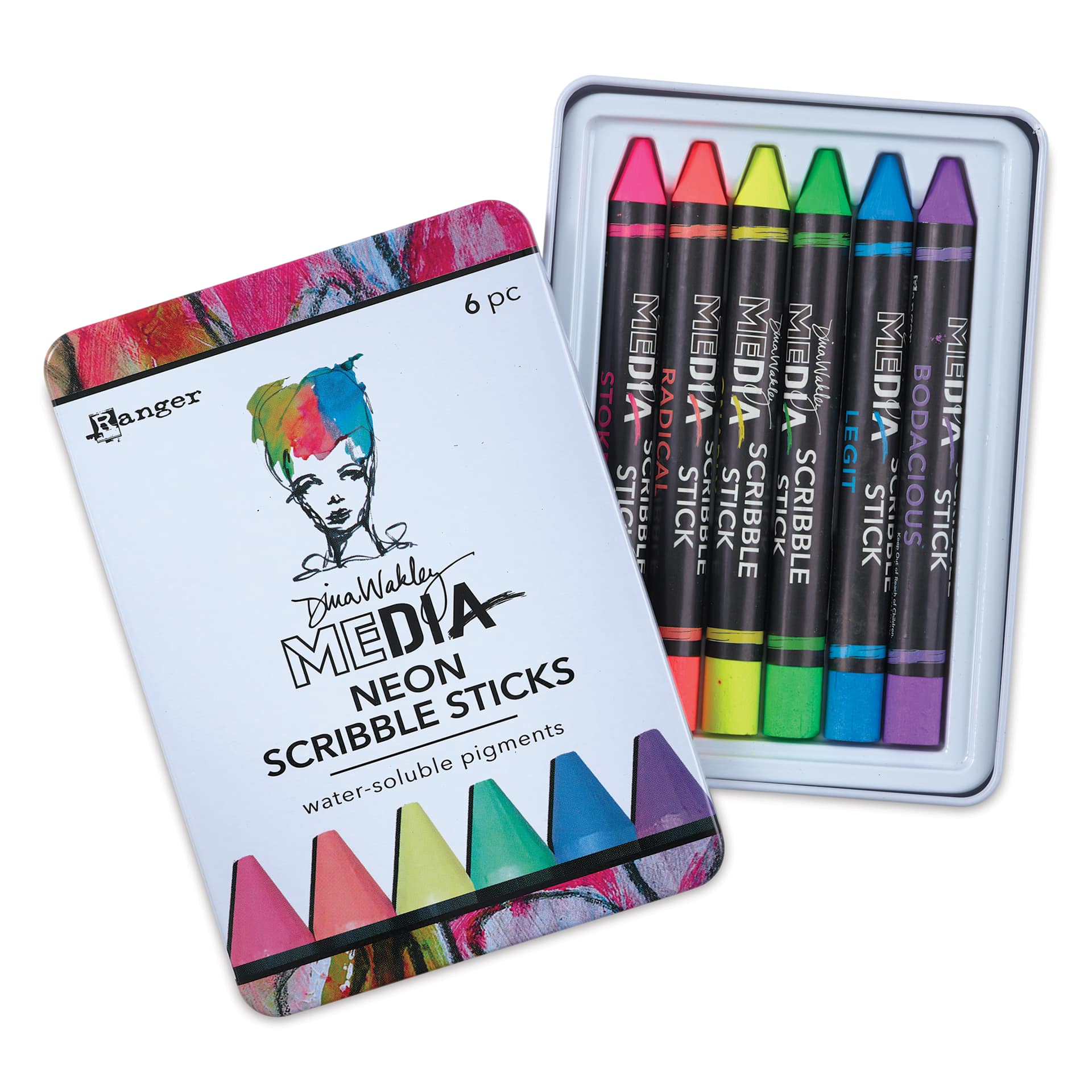 Ranger Dina Wakley Scribble Water-Soluble Pigment Sticks - Set of 4, Neon