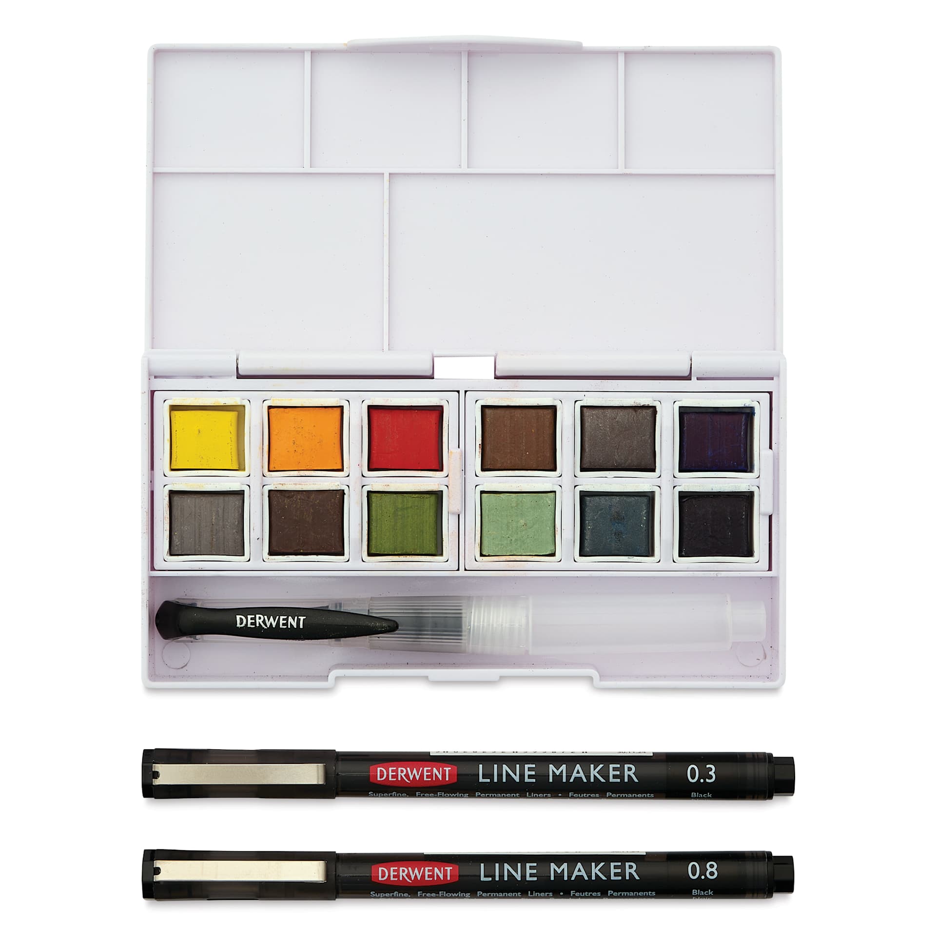 Derwent Line and Wash Paint Pan Set - Set of 12, Assorted Colors, set contents
