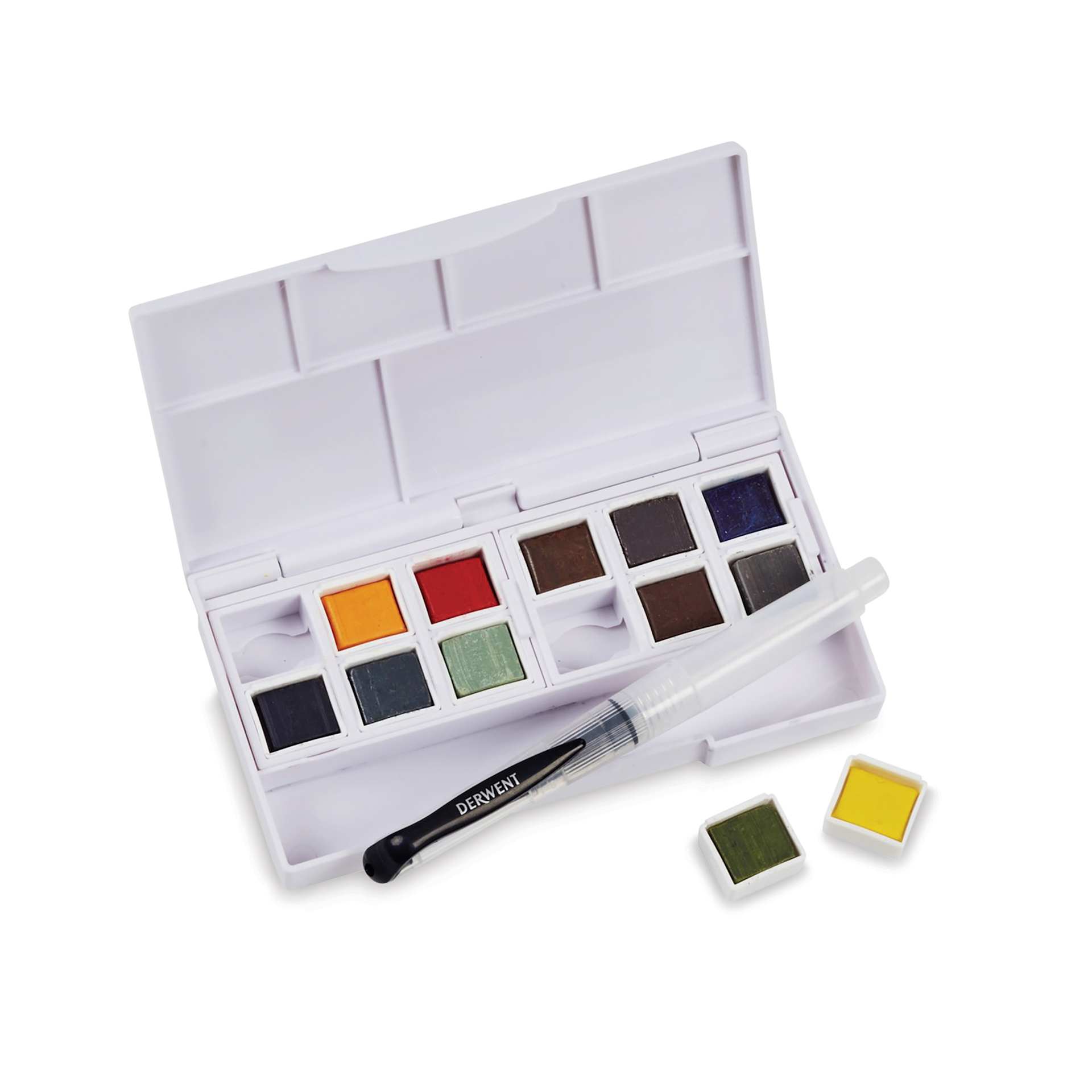 Derwent Line and Wash Paint Pan Set - Set of 12, Assorted Colors, open set with two pans removed
