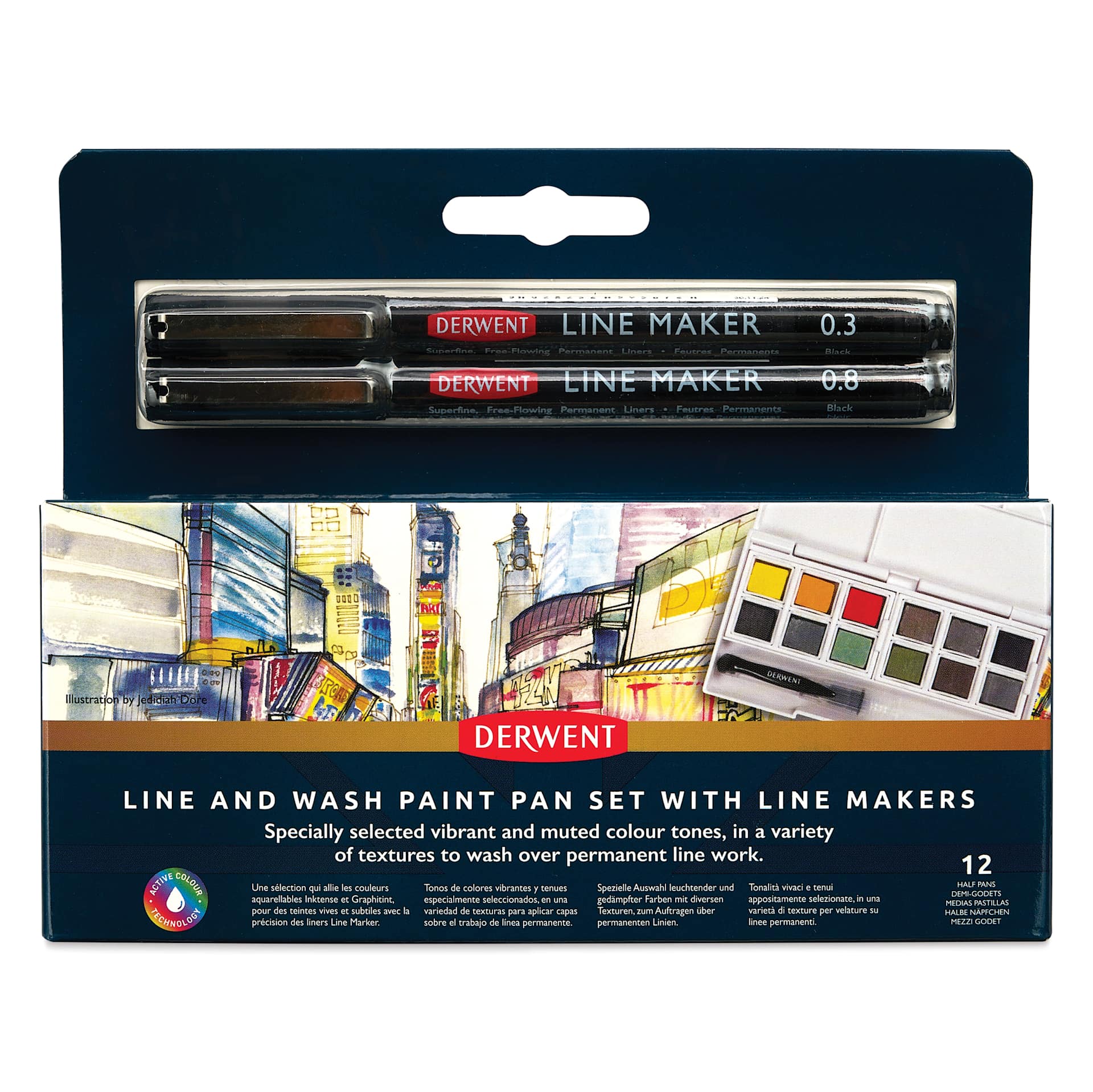 Derwent Line and Wash Paint Pan Set - Set of 12, Assorted Colors, front view of the packaging