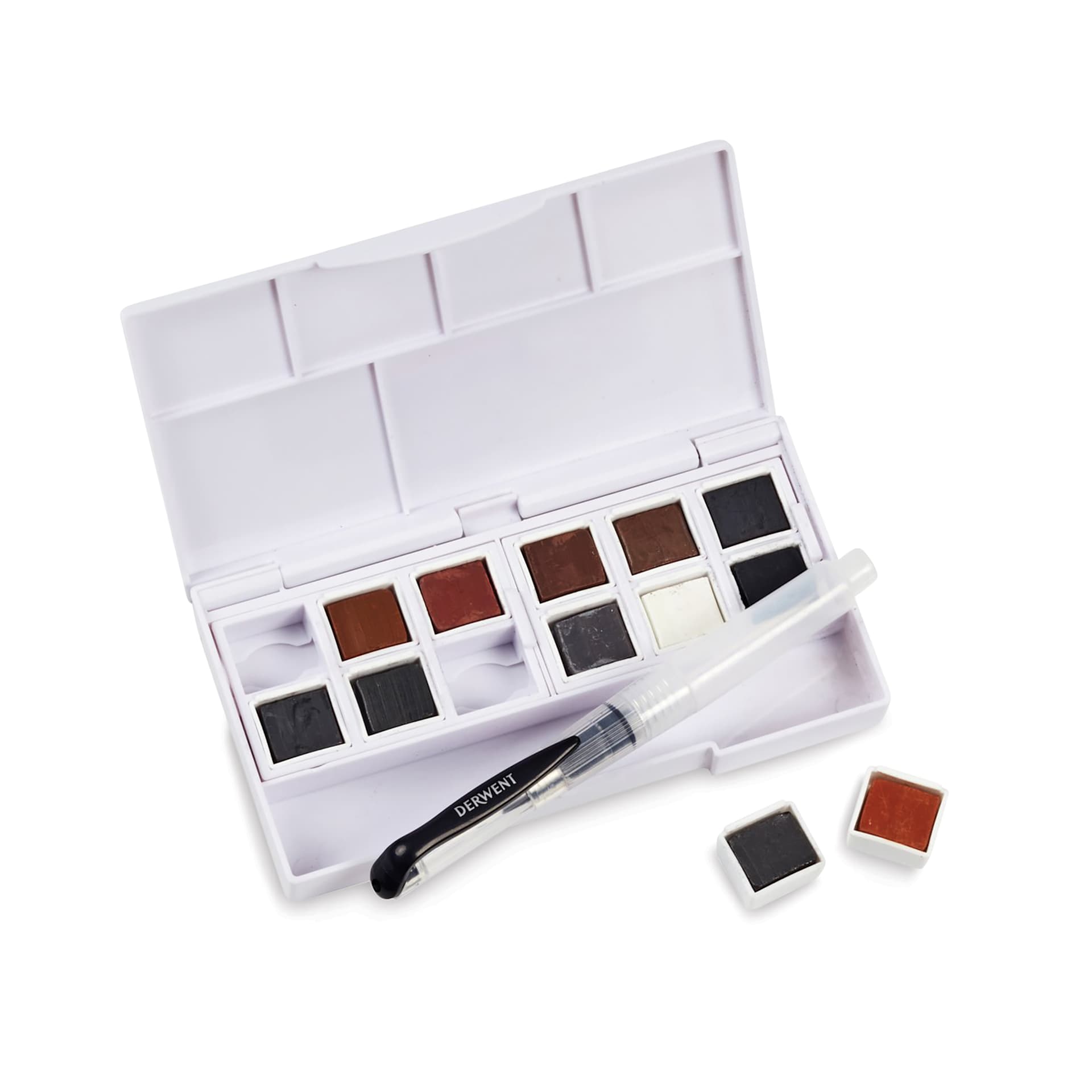 Derwent Shade and Tone Paint Pan Set With Pencils - Set of 12, Assorted Colors, open set with two pans removed