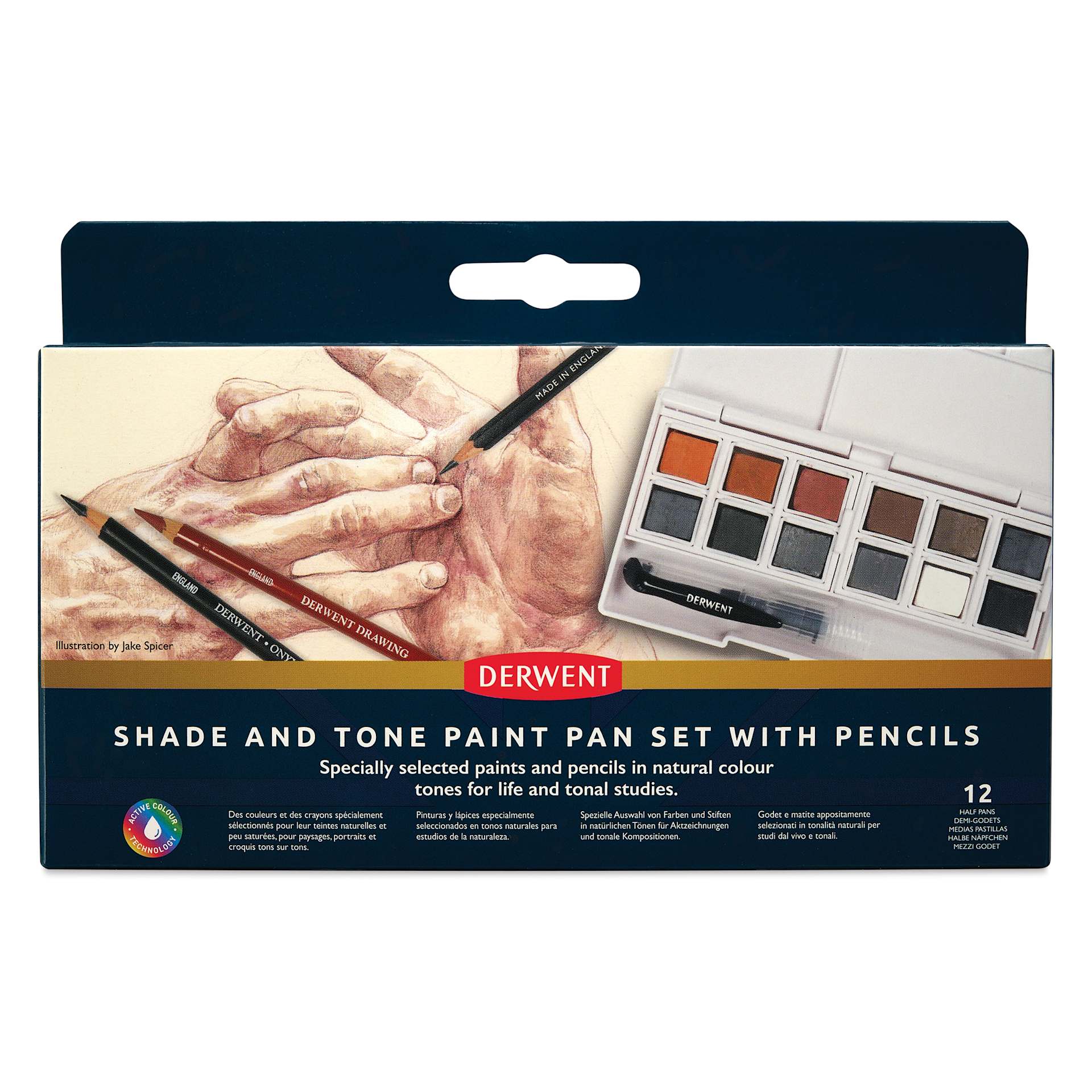 Derwent Shade and Tone Paint Pan Set With Pencils - Set of 12, Assorted Colors, front view of the packaging