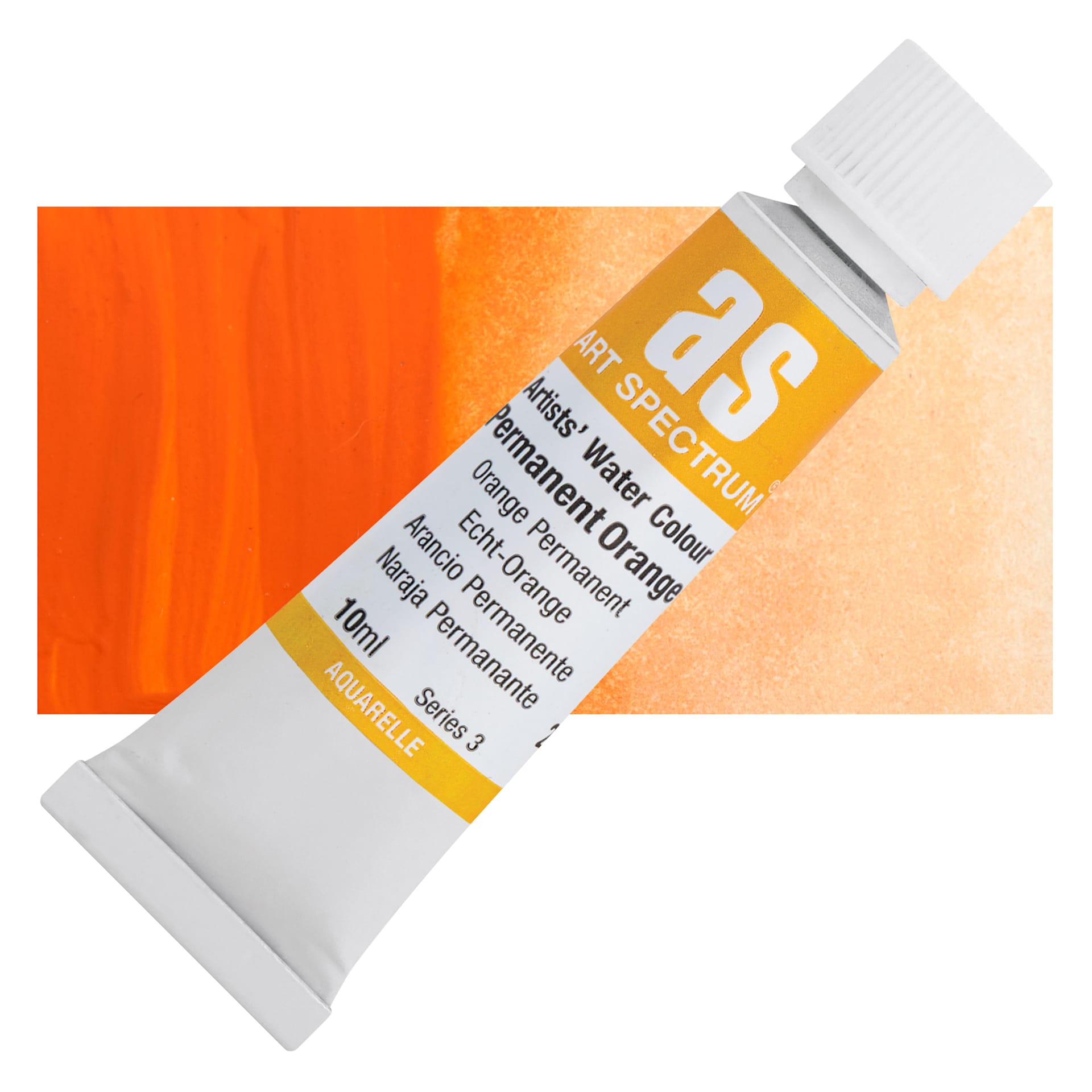 Art Spectrum Artists’ Watercolor Tube - Permanent Orange, 10 ml tube and swatch