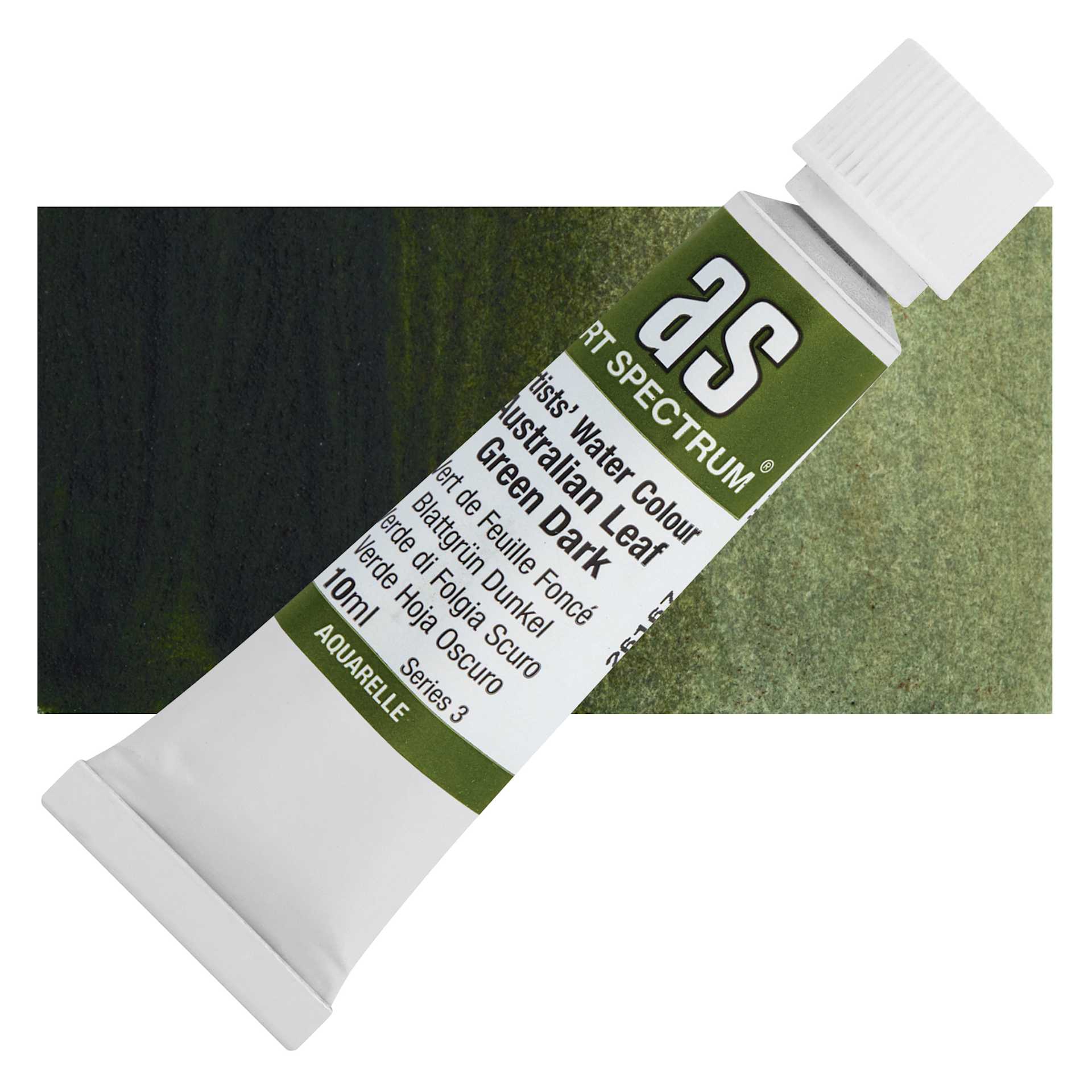 Art Spectrum Artists’ Watercolor Tube - Australian Leaf Green Dark, 10 ml tube and swatch