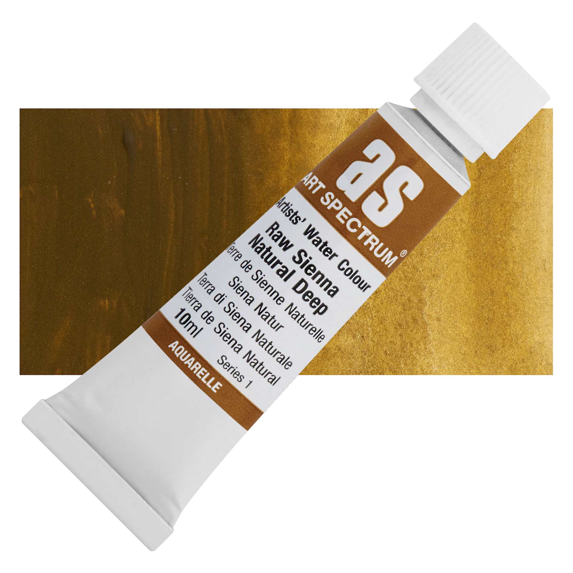 Art Spectrum Artists’ Watercolor Tube - Raw Sienna Natural Deep, 10 ml tube and swatch
