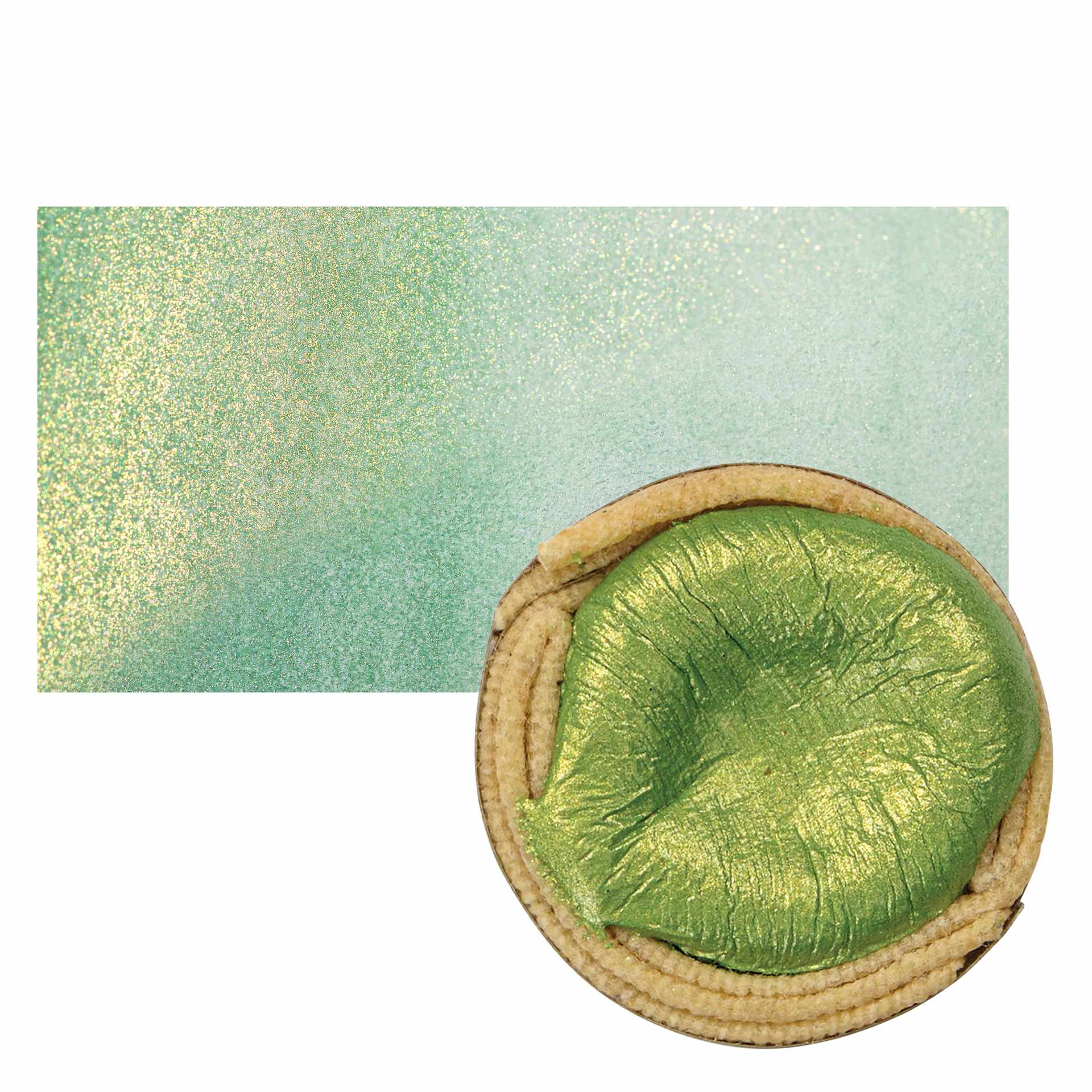 Beam Paints Watercolor Paintstone - Fiddlehead Green stone and swatch