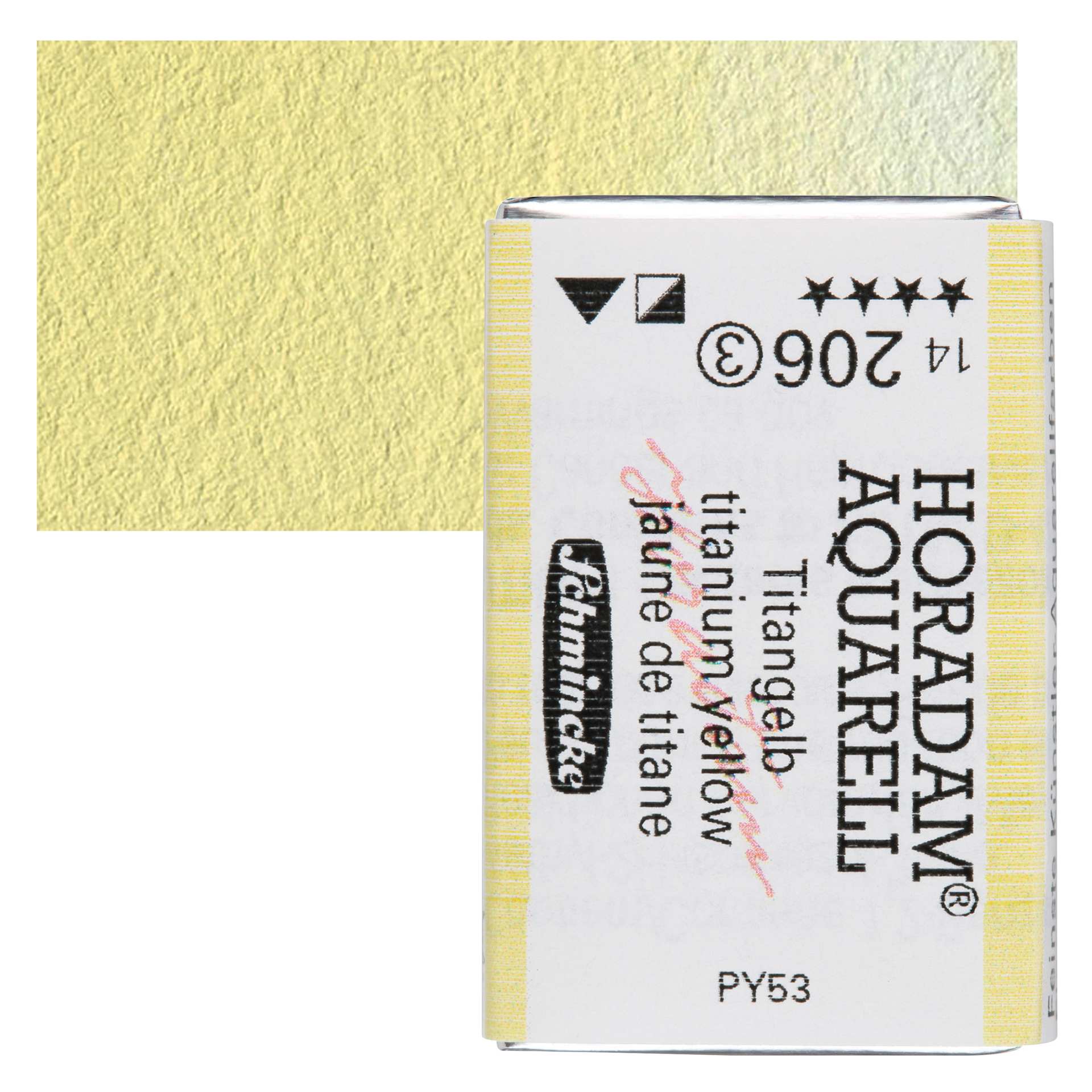Schmincke Horadam Aquarell Watercolor - Titanium Yellow, Full Pan and swatch