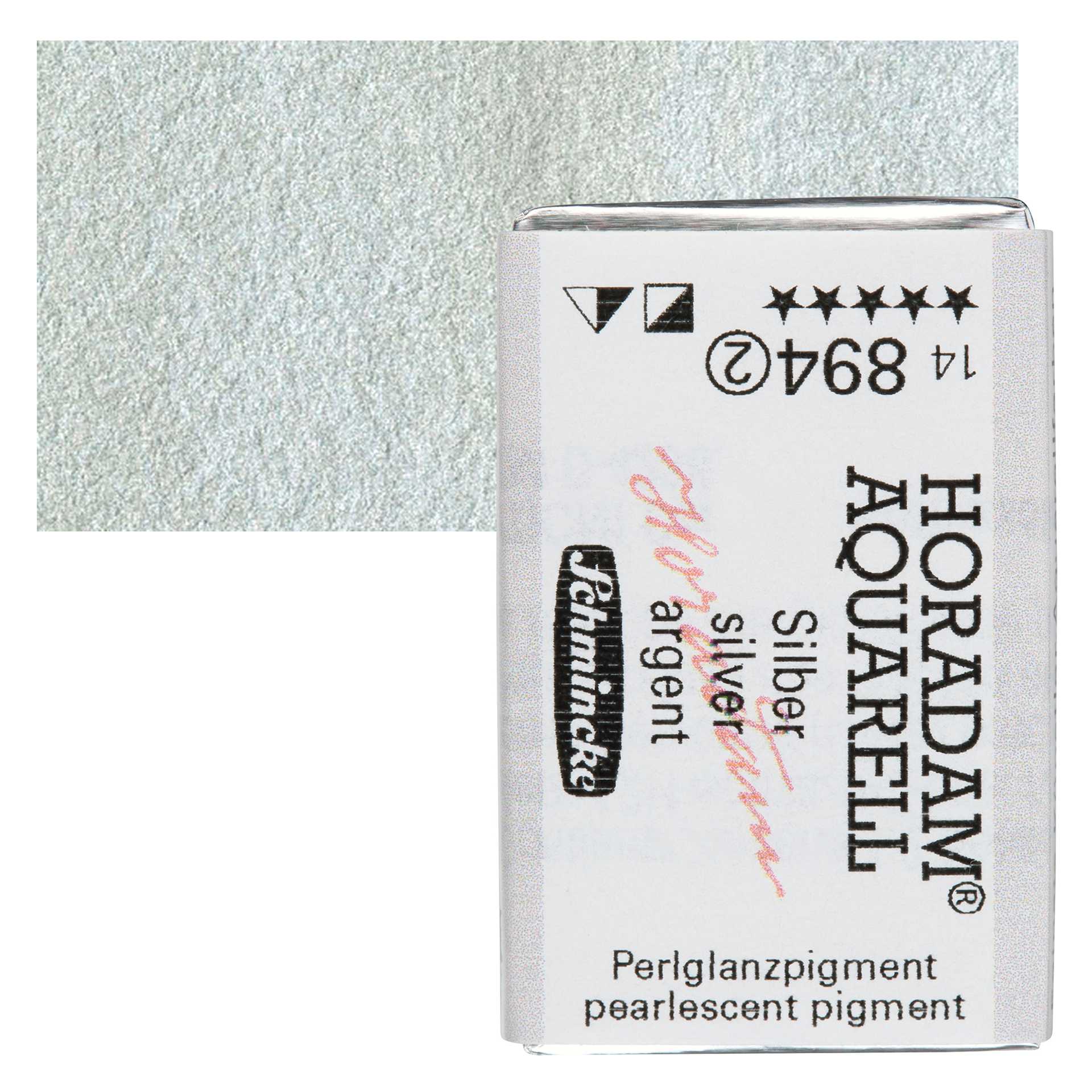 Schmincke Horadam Aquarell Watercolor - Silver, Full Pan and swatch