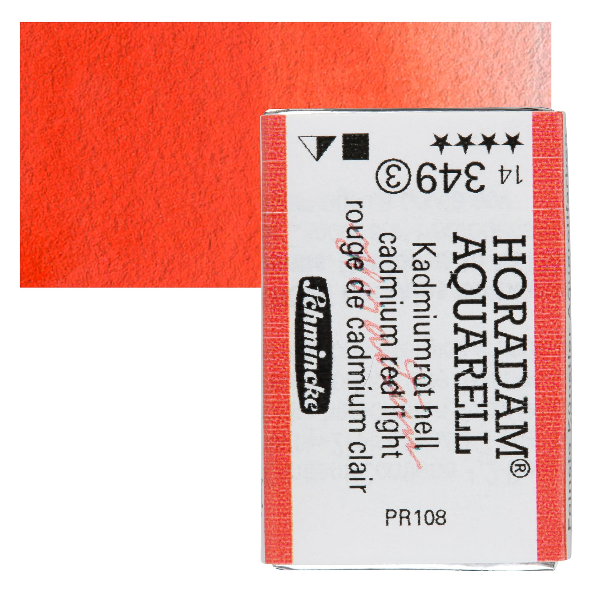 Schmincke Horadam Aquarell Watercolor - Cadmium Red Light, Full Pan and swatch
