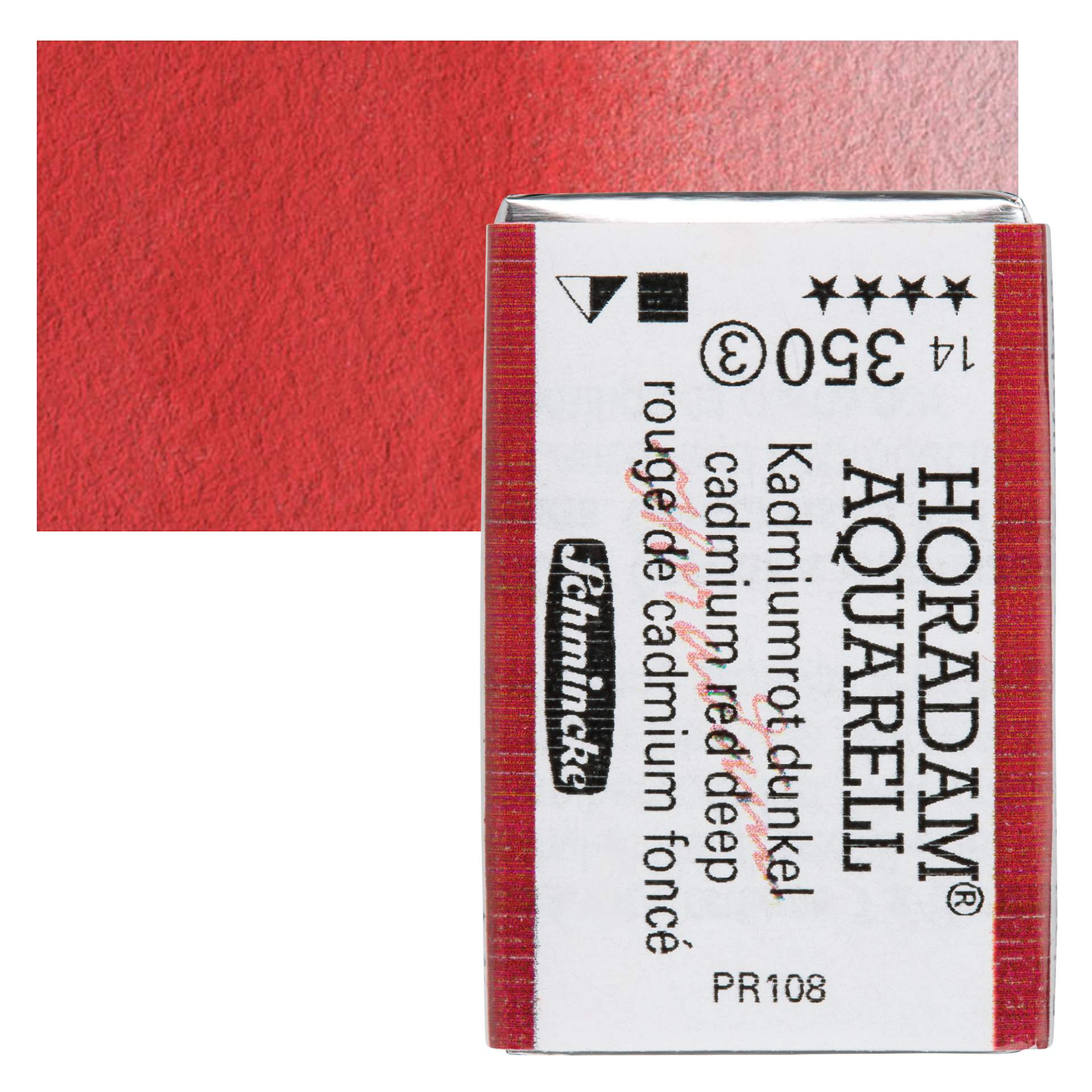 Schmincke Horadam Aquarell Watercolor - Cadmium Red Deep, Full Pan and swatch