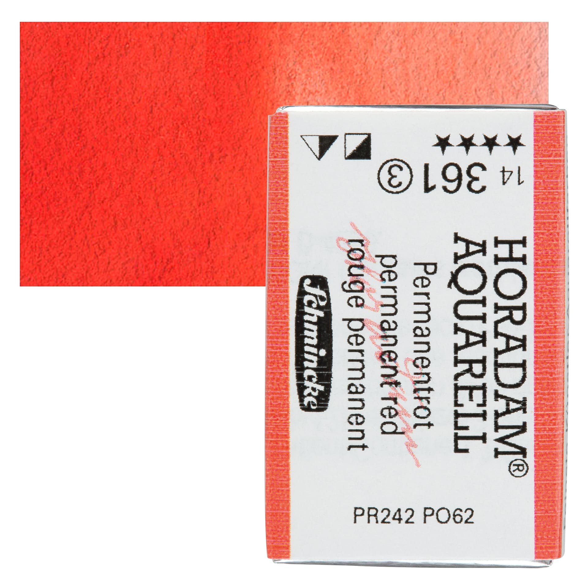 Schmincke Horadam Aquarell Watercolor - Permanent Red, Full Pan and swatch