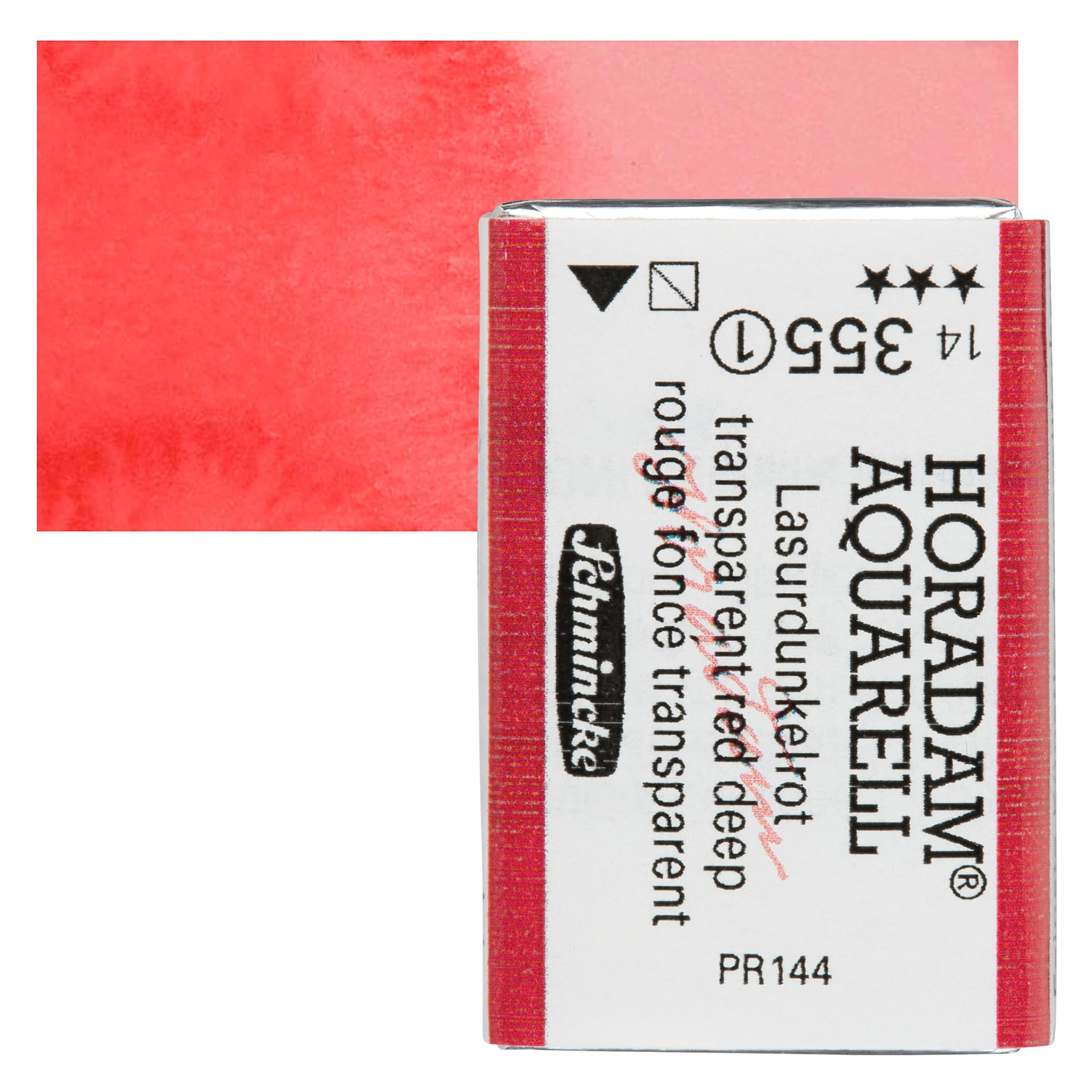 Schmincke Horadam Aquarell Watercolor - Transparent Red Deep, Full Pan and swatch
