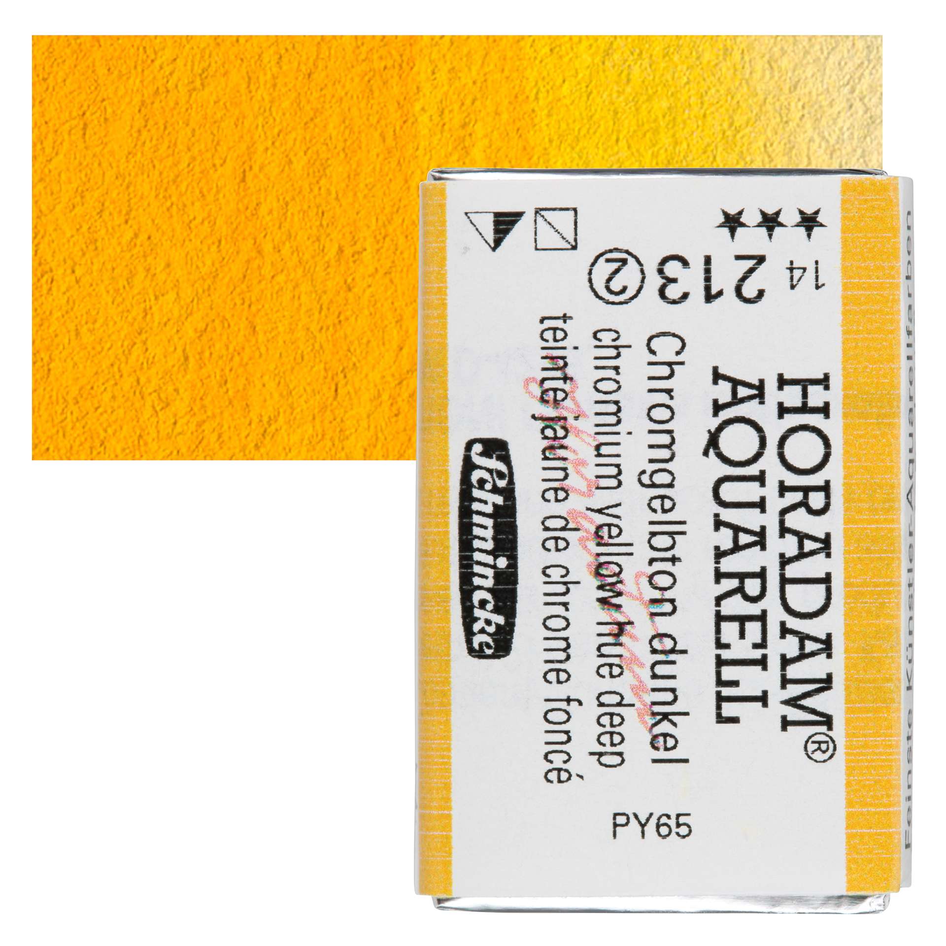 Schmincke Horadam Aquarell Watercolor - Chromium Yellow Hue Deep, Full Pan and swatch