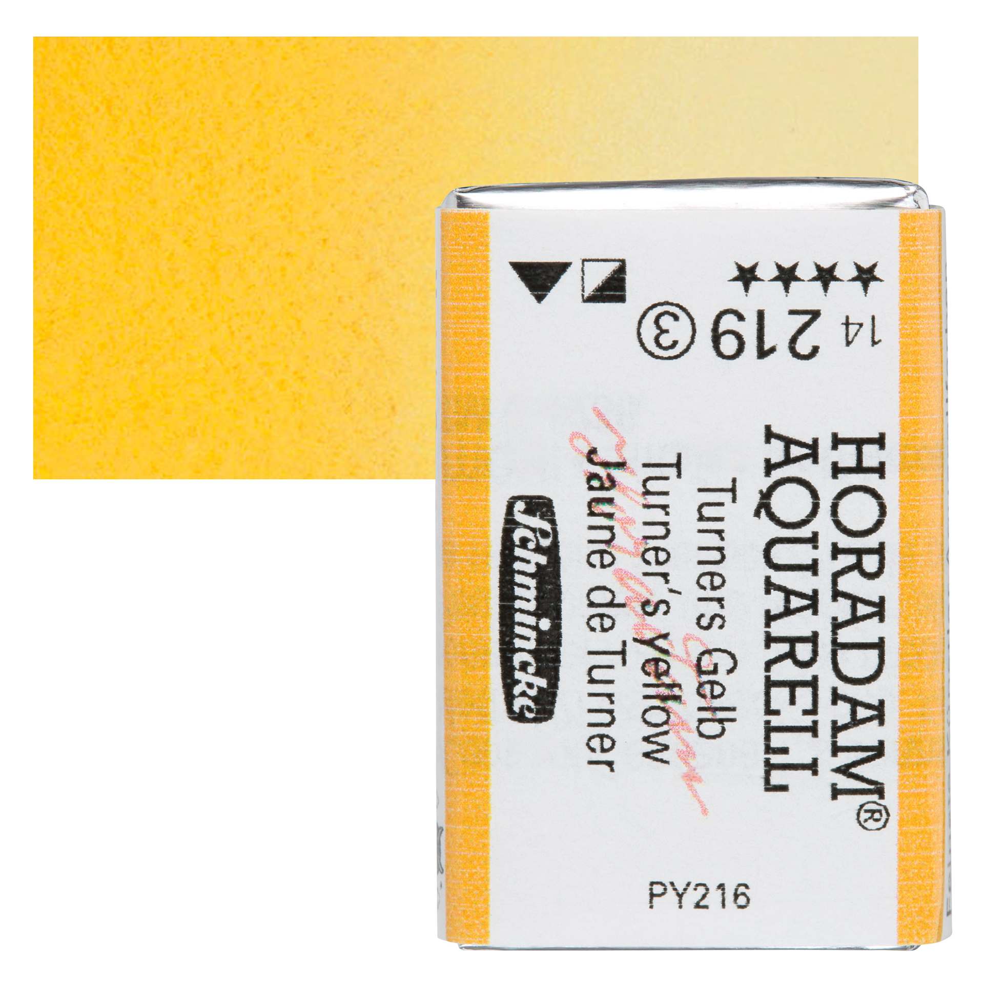 Schmincke Horadam Aquarell Watercolor - Turner's Yellow, Full Pan and swatch