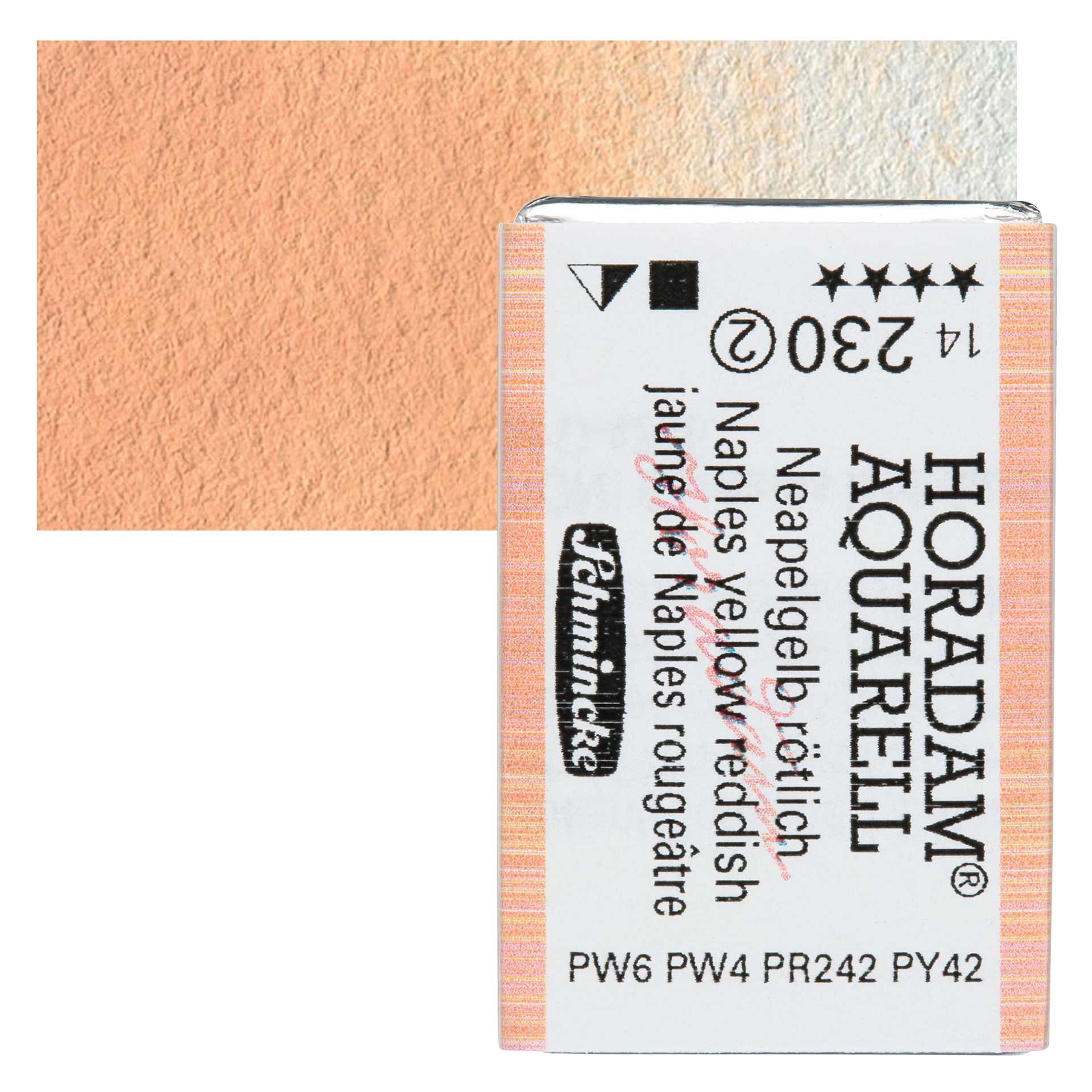 Schmincke Horadam Aquarell Watercolor - Naples Yellow Reddish, Full Pan and swatch