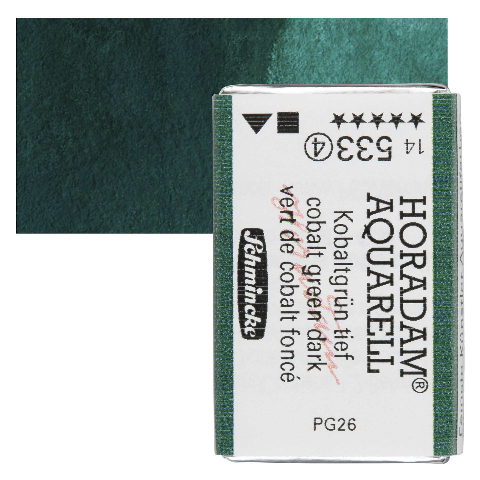 Schmincke Horadam Aquarell Watercolor - Cobalt Green Dark, Full Pan and swatch