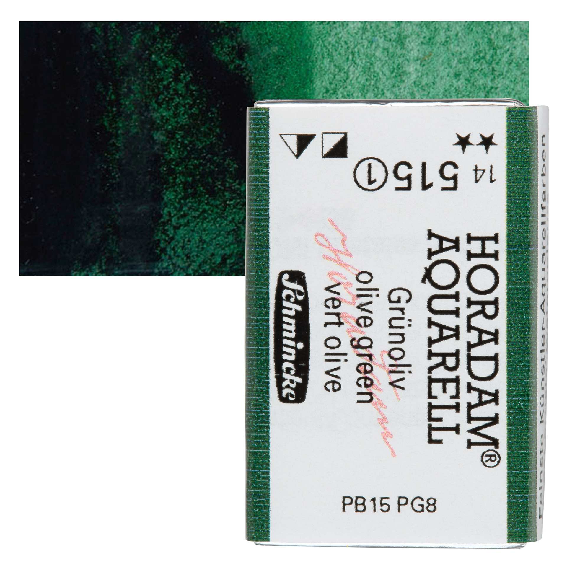 Schmincke Horadam Aquarell Watercolor - Olive Green, Full Pan and swatch