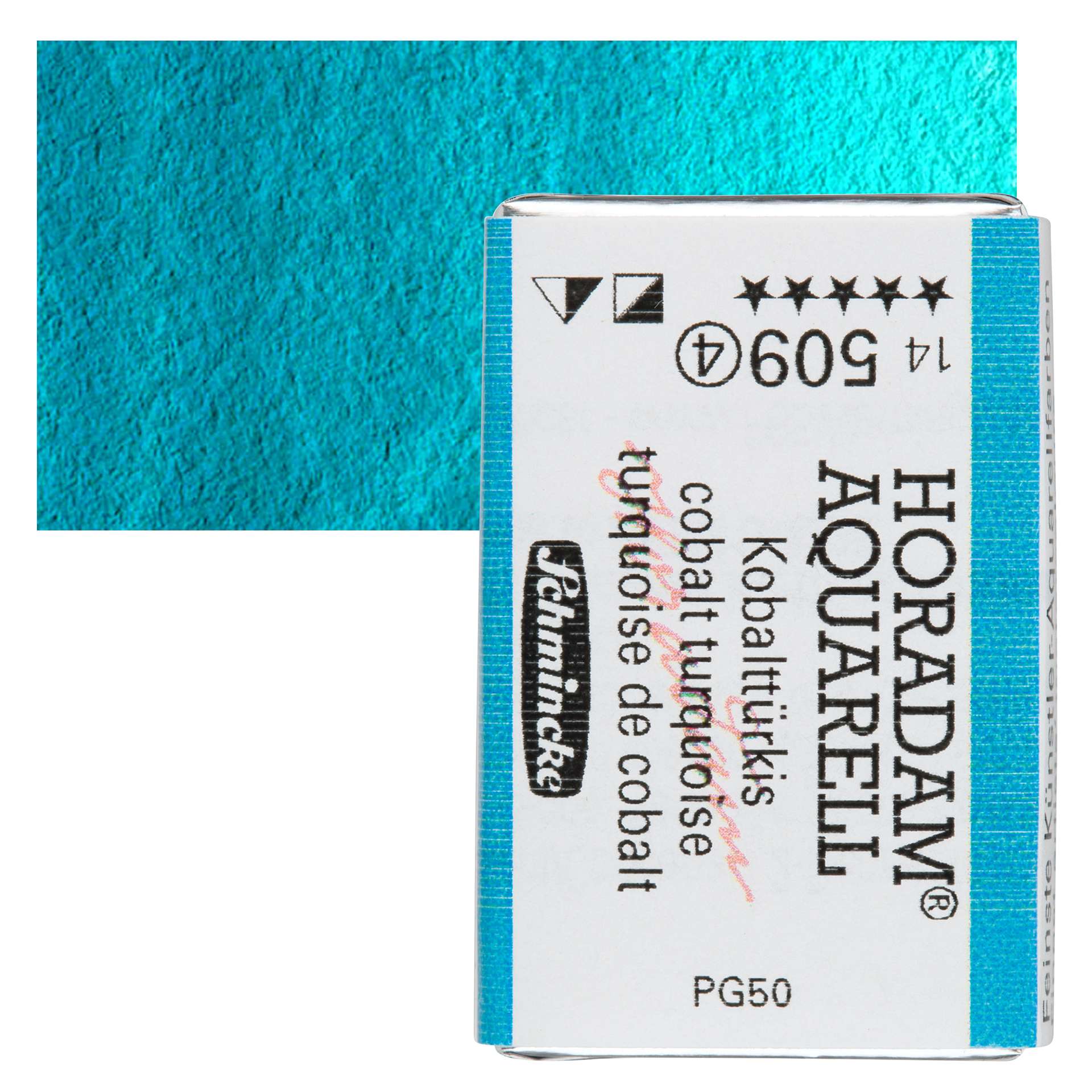 Schmincke Horadam Aquarell Watercolor - Cobalt Turquoise, Full Pan and swatch