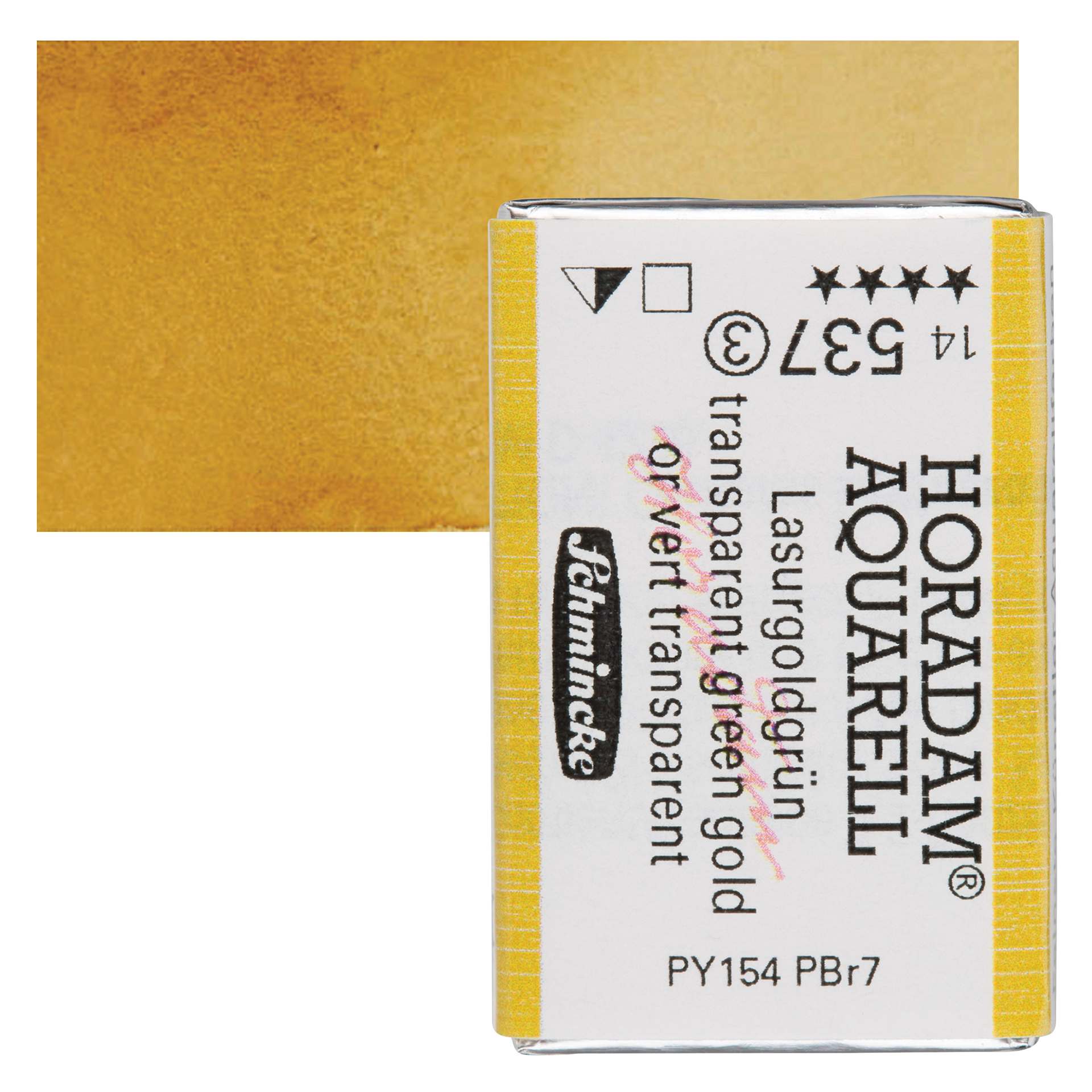 Schmincke Horadam Aquarell Watercolor - Transparent Green Gold, Full Pan and swatch