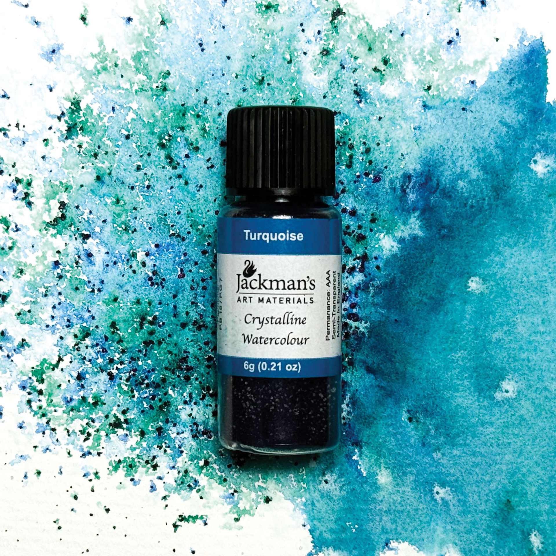 Jackman's Crystalline Powder Watercolor - Turquoise, 6 g bottle and swatch