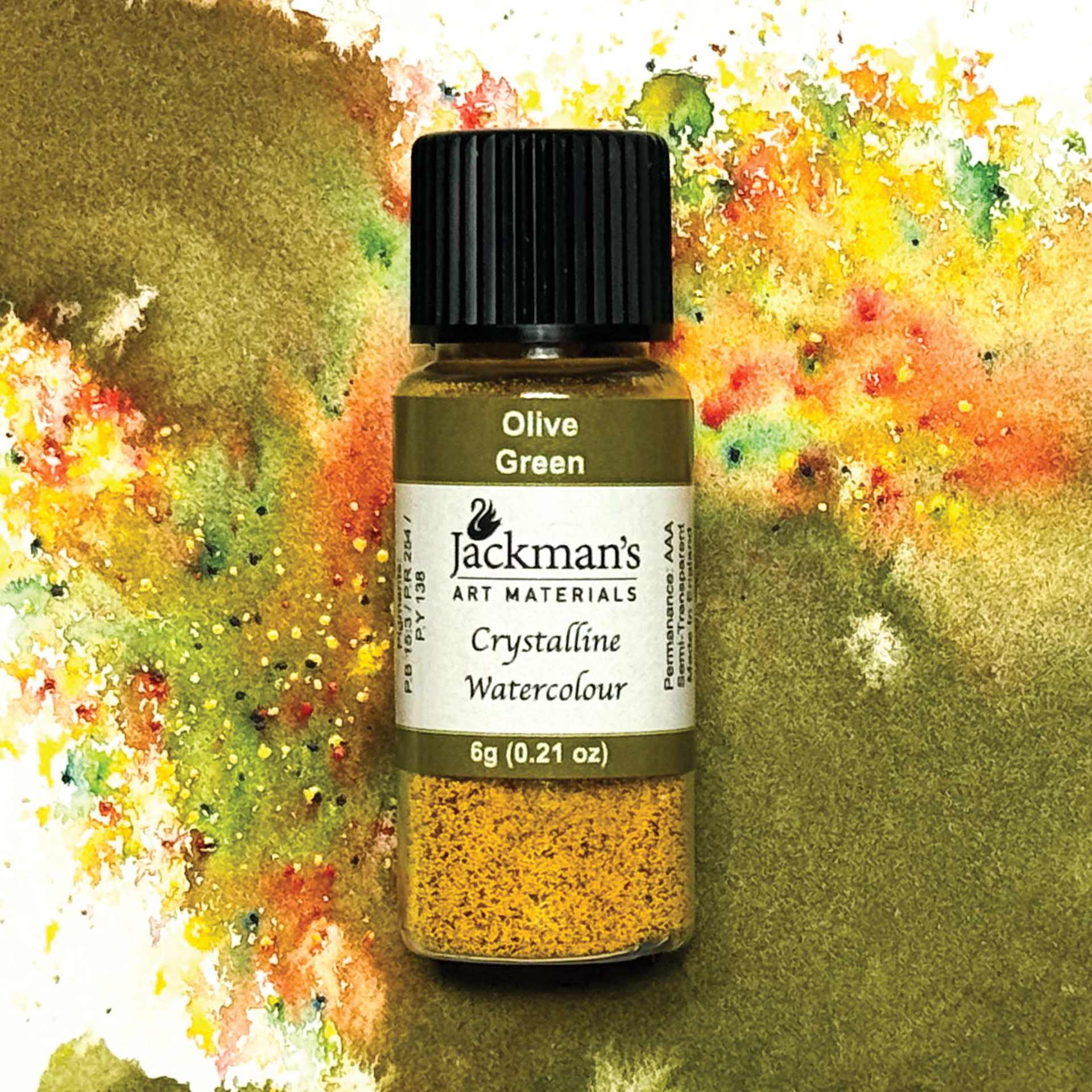 Jackman's Crystalline Powder Watercolor - Olive Green, 6 g bottle and swatch
