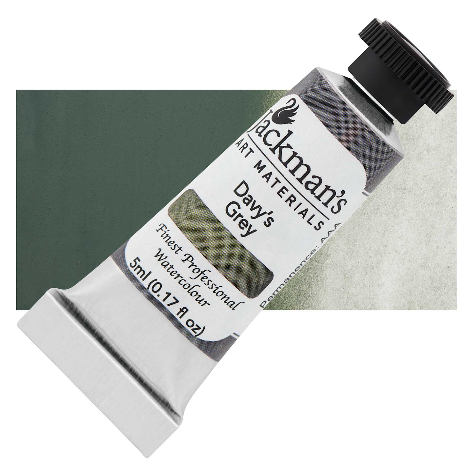 Jackman's Finest Professional Watercolour - Davy's Grey, 5 ml Tube and Swatch