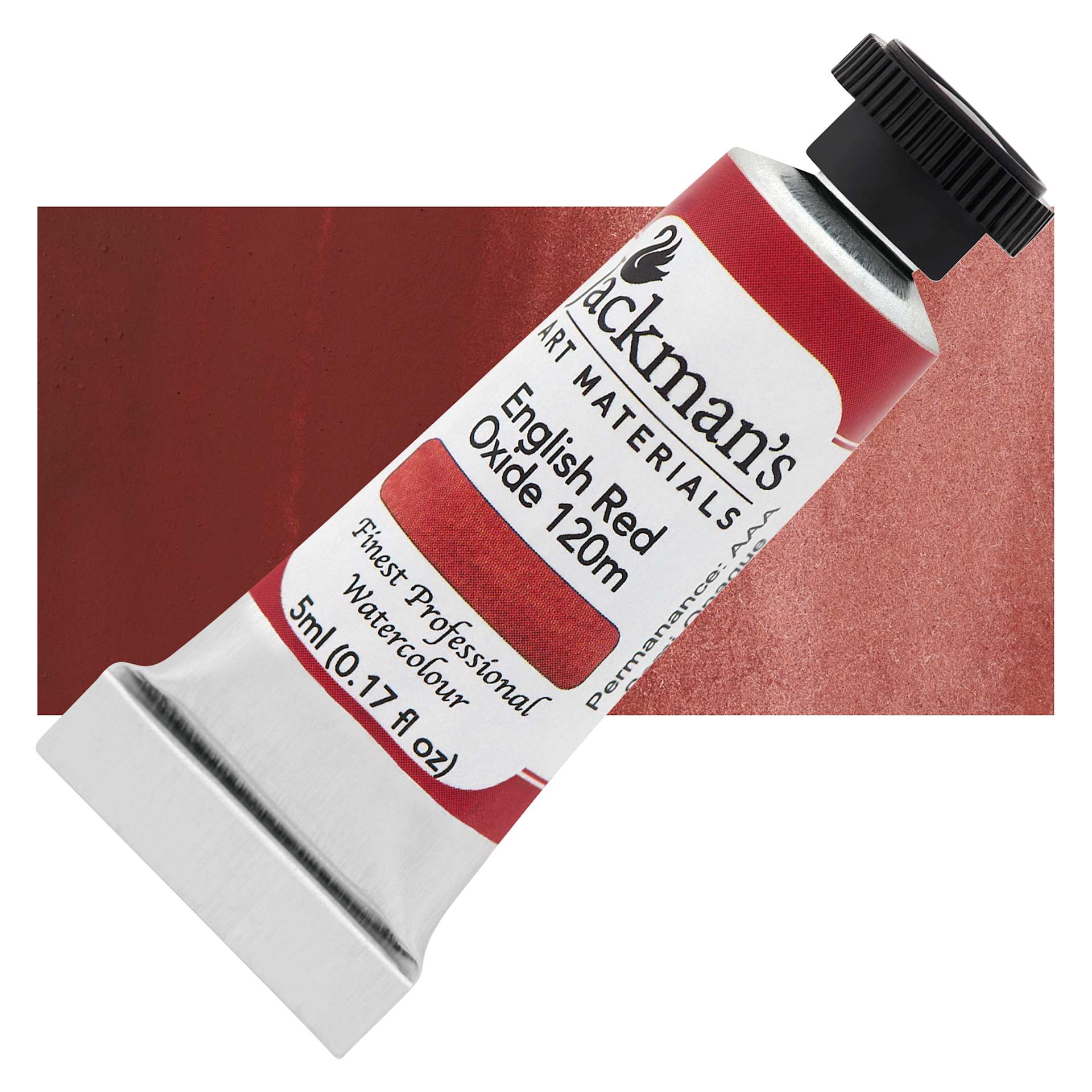 Jackman's Finest Professional Watercolour - English Red Oxide 120m, 5 ml Tube and Swatch
