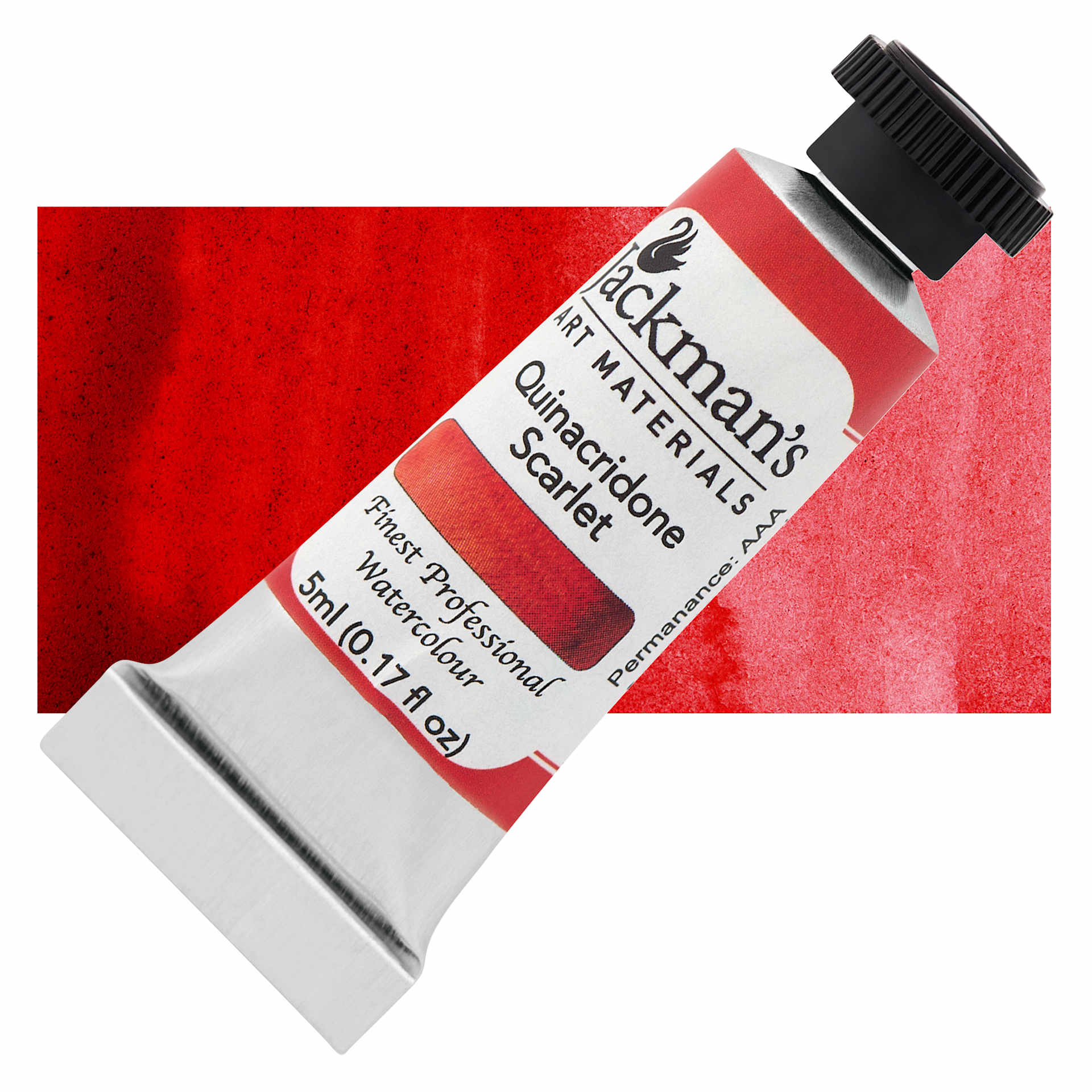Jackman's Finest Professional Watercolour - Quinacridone Scarlet, 5 ml Tube and Swatch