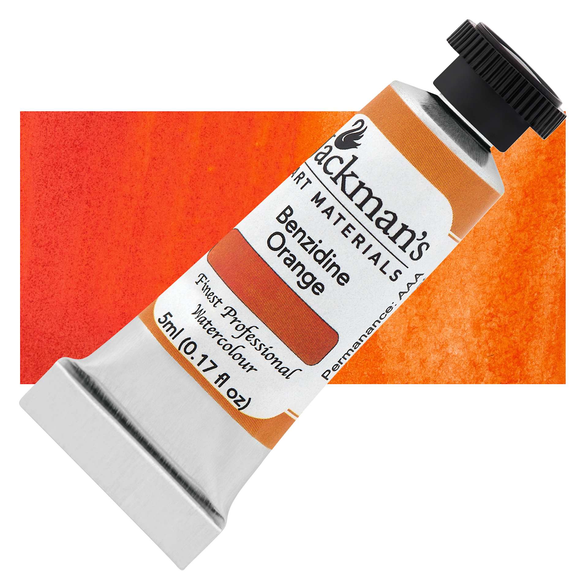 Jackman's Finest Professional Watercolour - Benzidine Orange, 5 ml Tube and Swatch