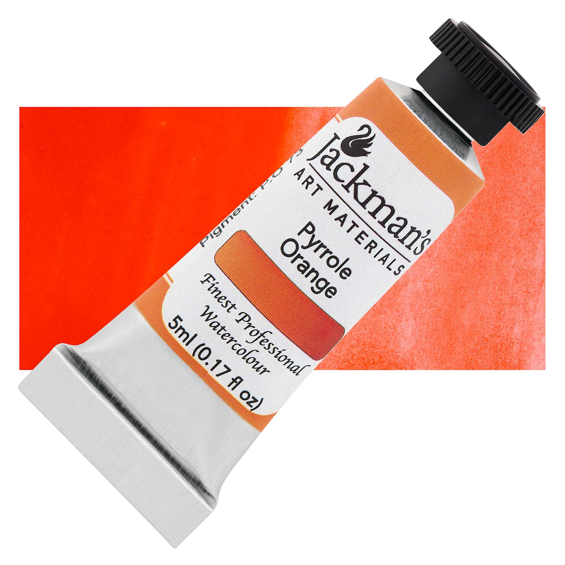 Jackman's Finest Professional Watercolour - Pyrrole Orange, 5 ml Tube and Swatch