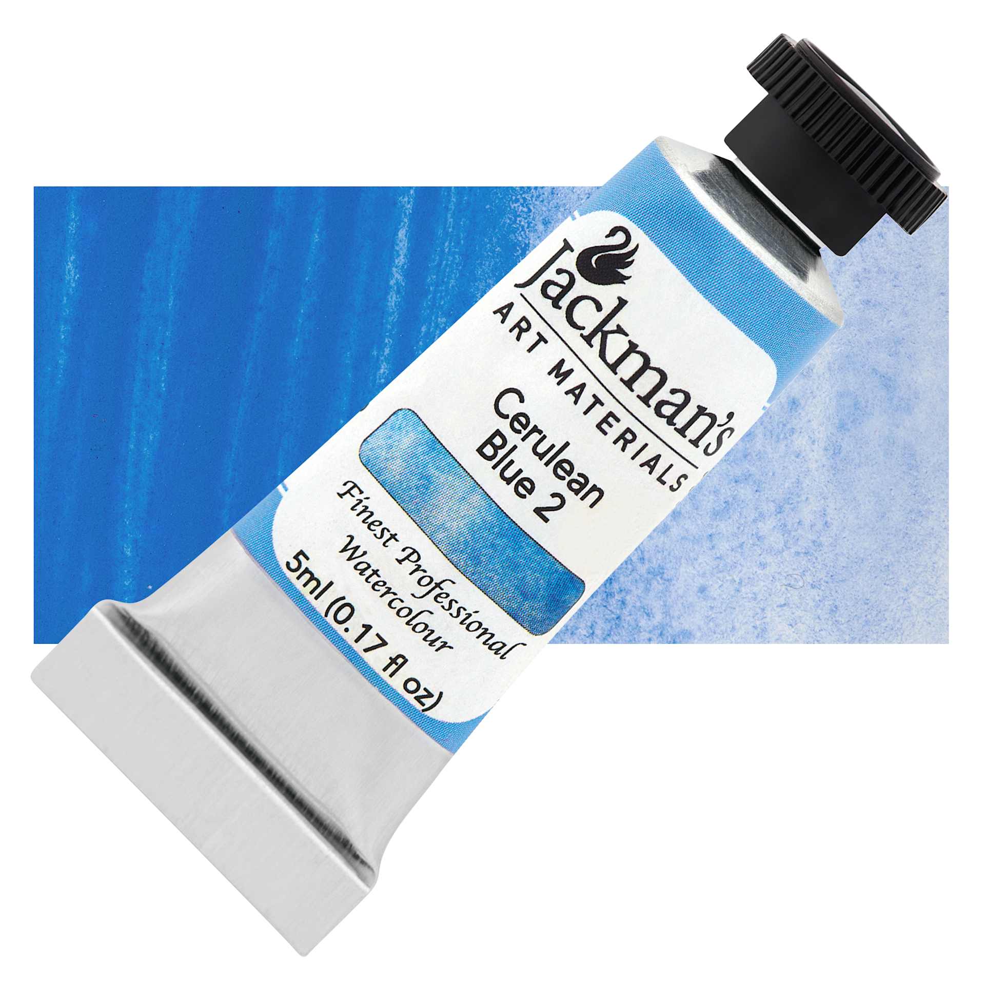 Jackman's Finest Professional Watercolour - Cerulean Blue #2, 5 ml Tube and Swatch