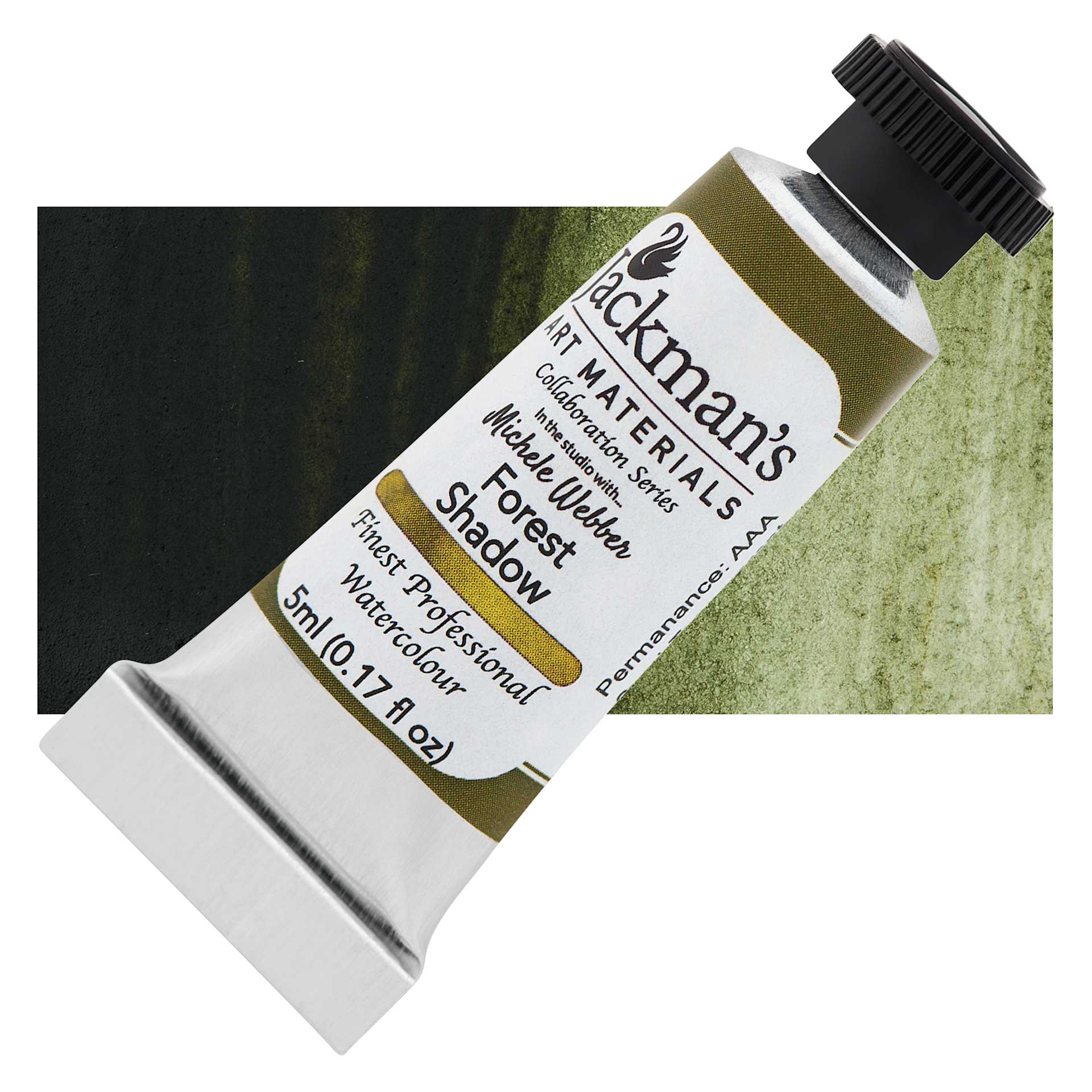 Jackman's Finest Professional Watercolour - Forest Shadow, 5 ml Tube and Swatch