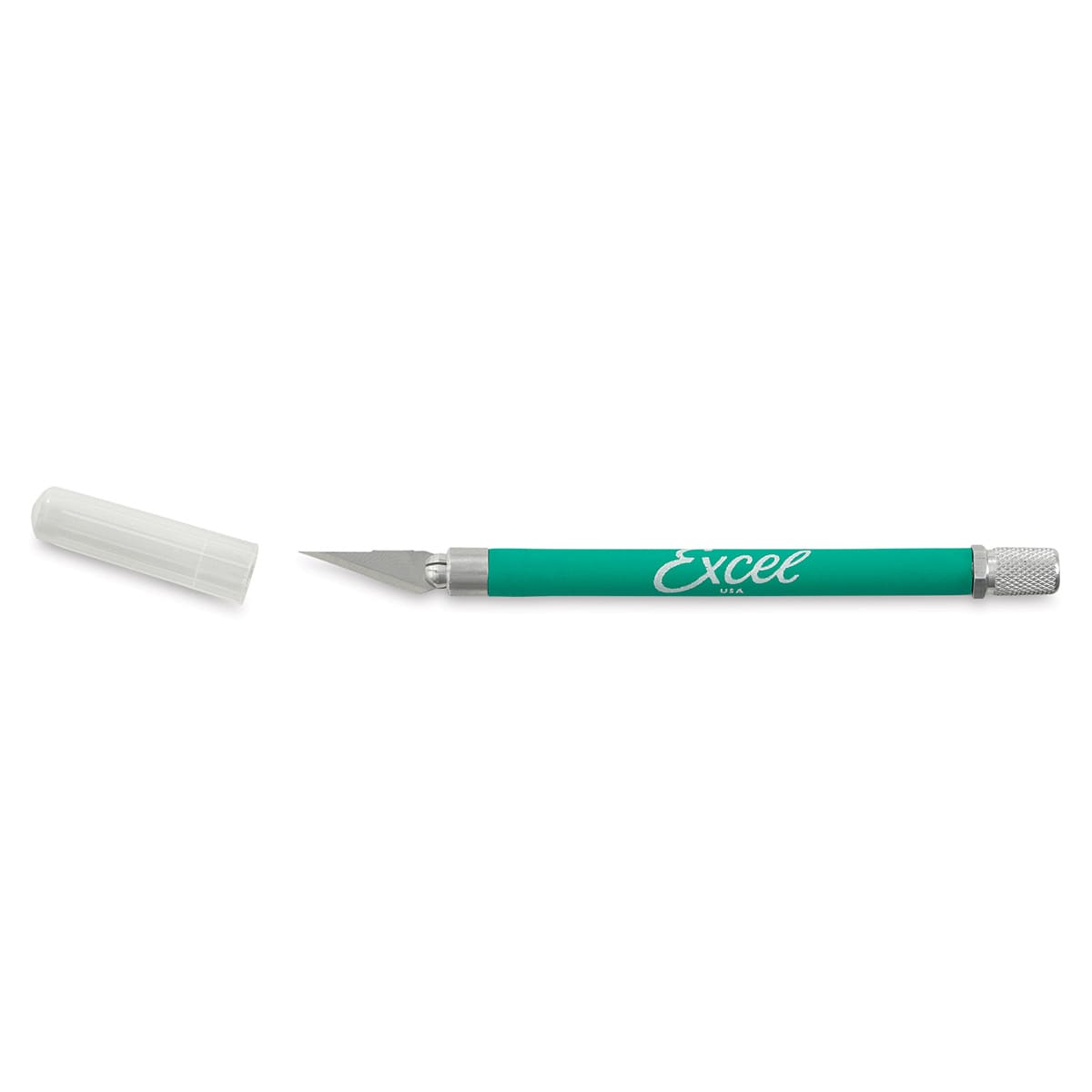 Excel Blades K18 Cushion Grip Knife - Green Knife shown horizontally and uncapped