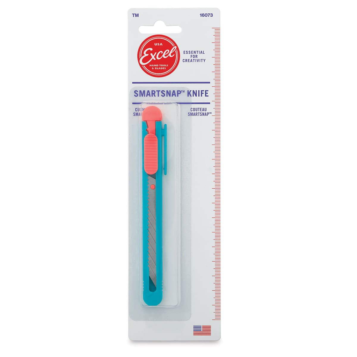 Excel Blades Smart Snap Knife - Front of blister package of Blue knife