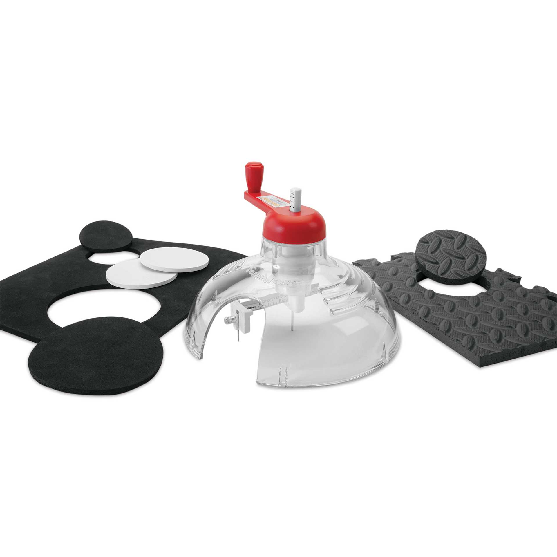 Logan Cos-Tools Circle Cutter, next to different types of foam thicknesses