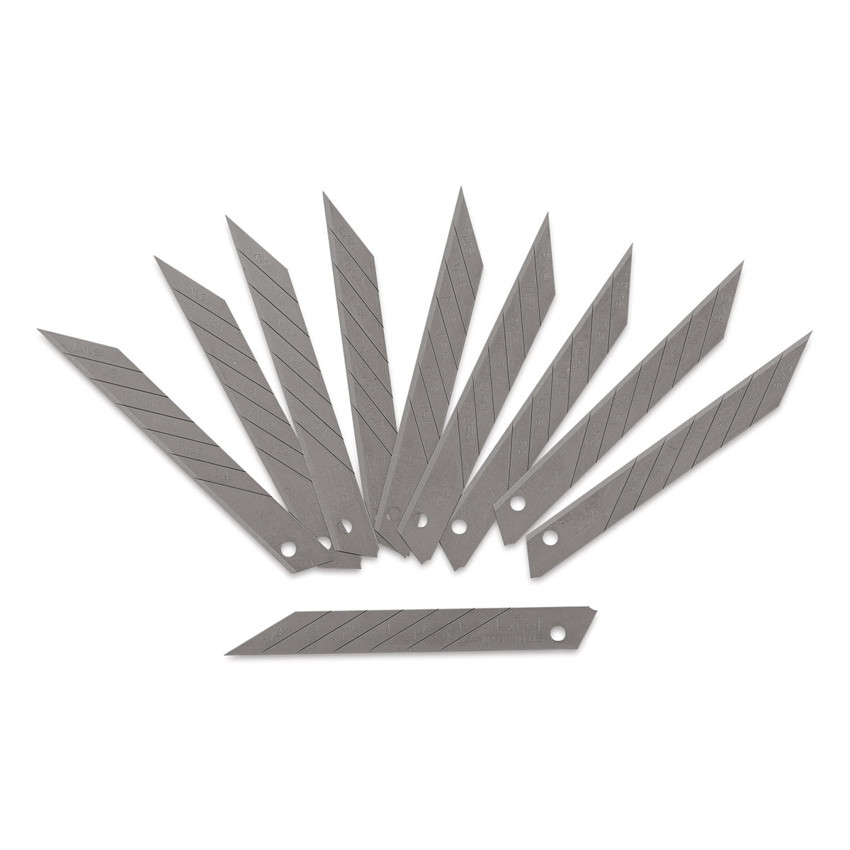 Excel Blades Snap Off Replacement Blades - Pkg of 10 Blades arranged in fan