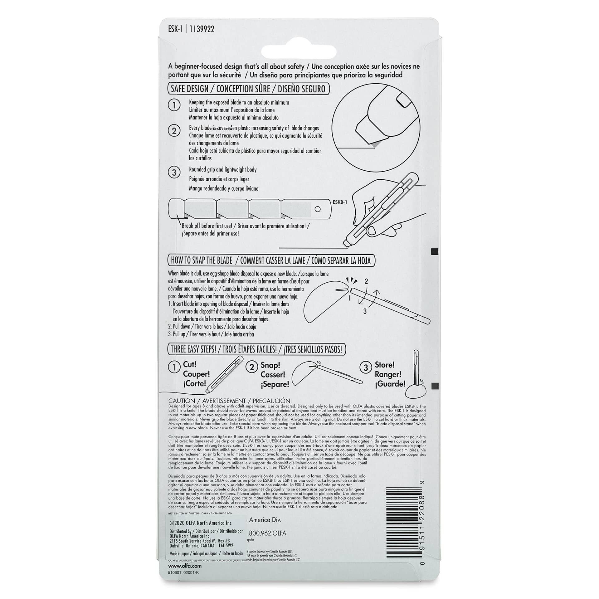 Olfa Beginner Craft Knife Set, back of the packaging