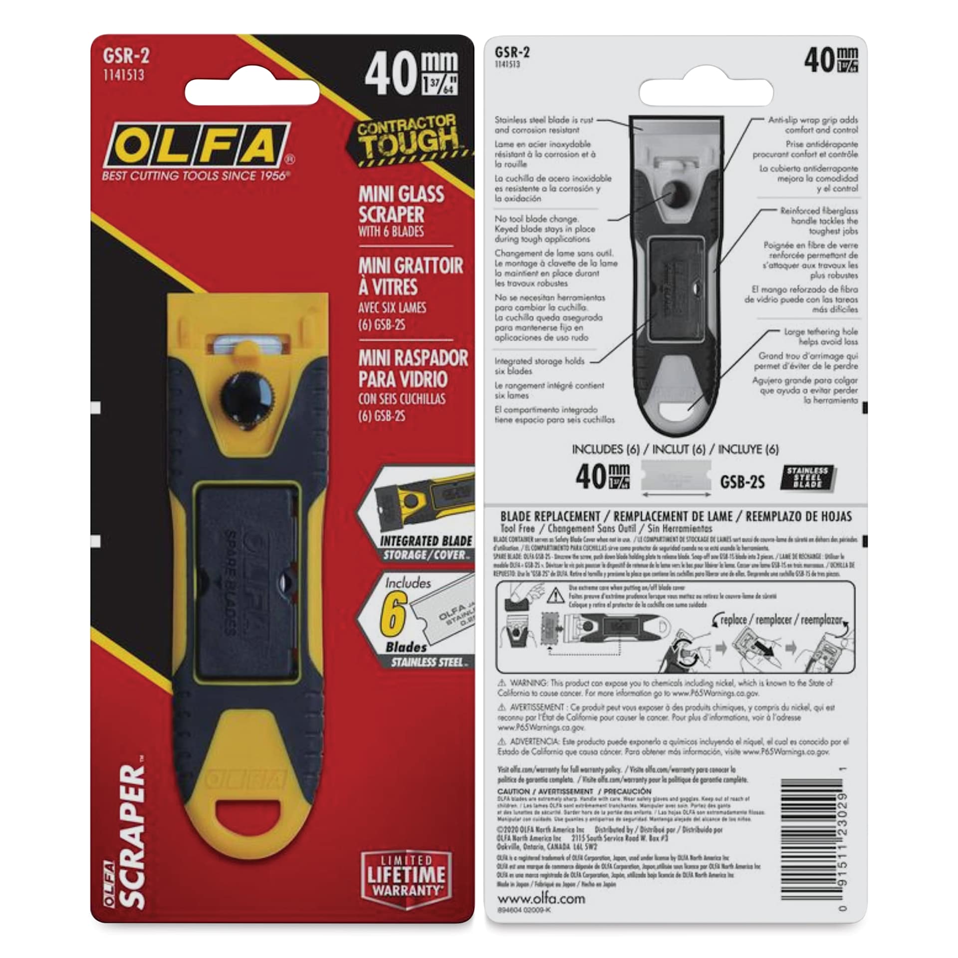 Olfa Mini Glass Scraper, front and back of the packaging