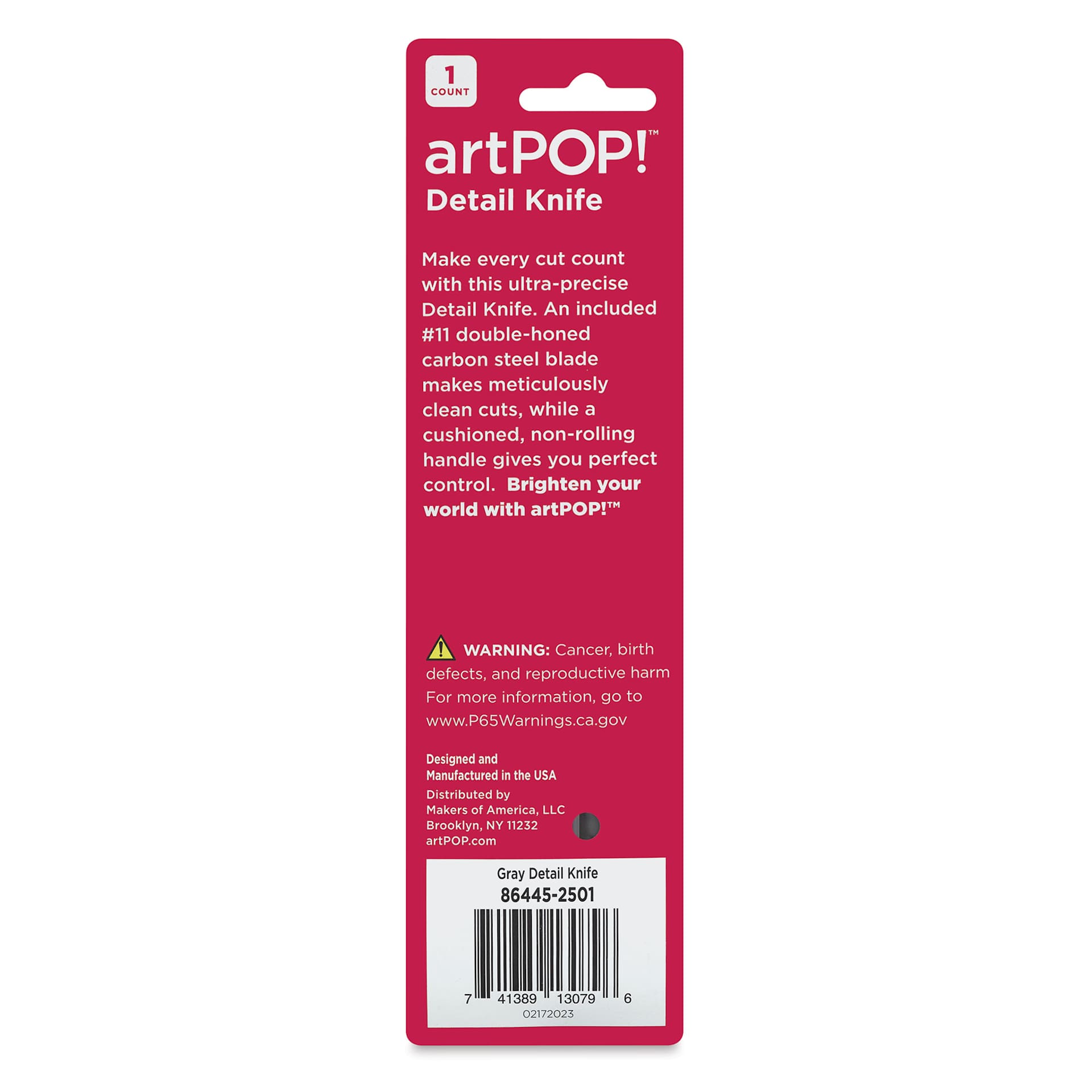 artPOP! Detail Knife - Grey, back of packaging