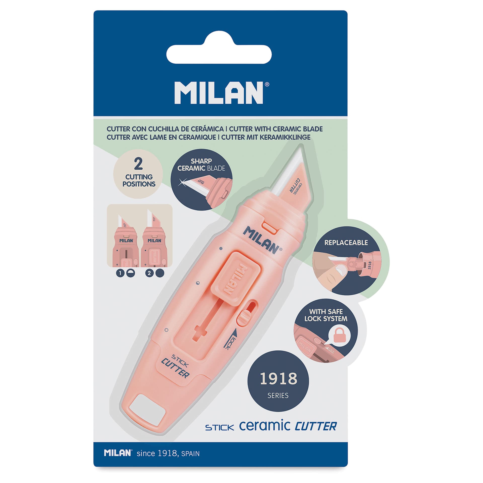 Milan 1918 Series Ceramic Blade Cutter Stick - Pink, in packaging
