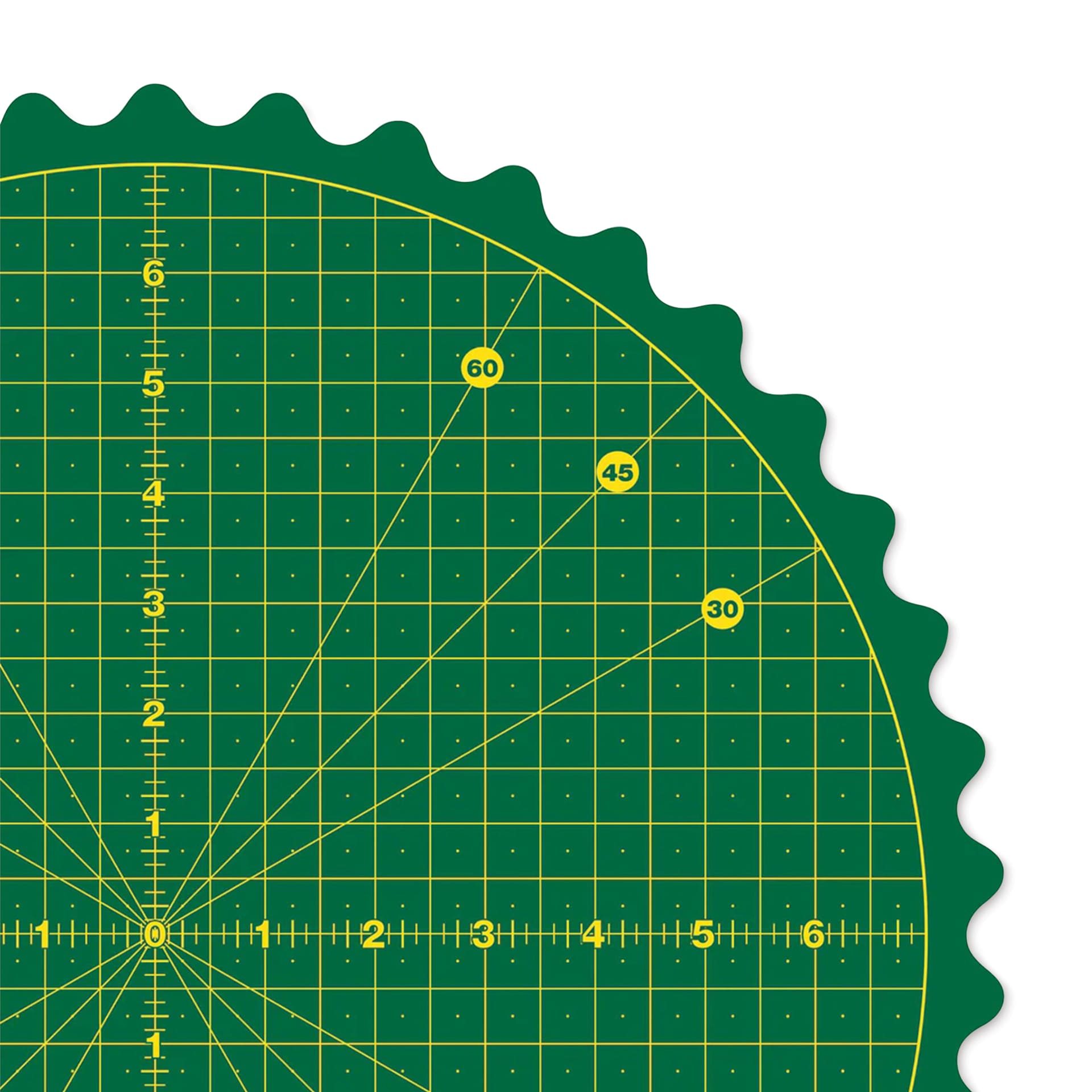 Omnigrid 360 Rotating Cutting Mat - Green/Yellow, 14" - close-up of corner
