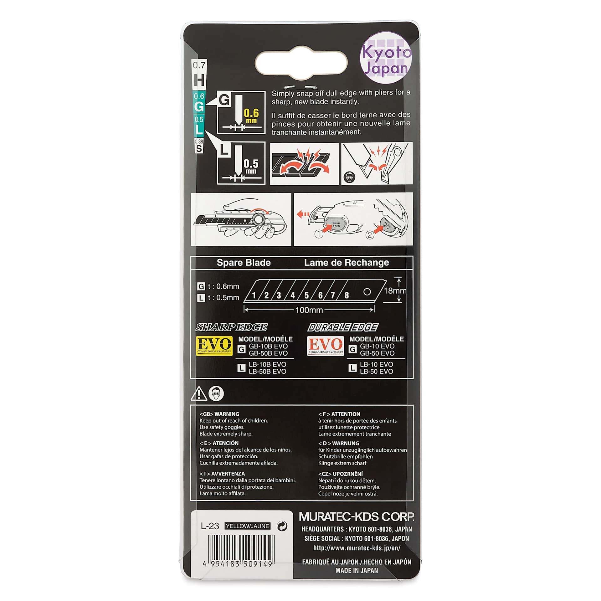 KDS Grip Fit Twist Lock Utility Knife back of packaging