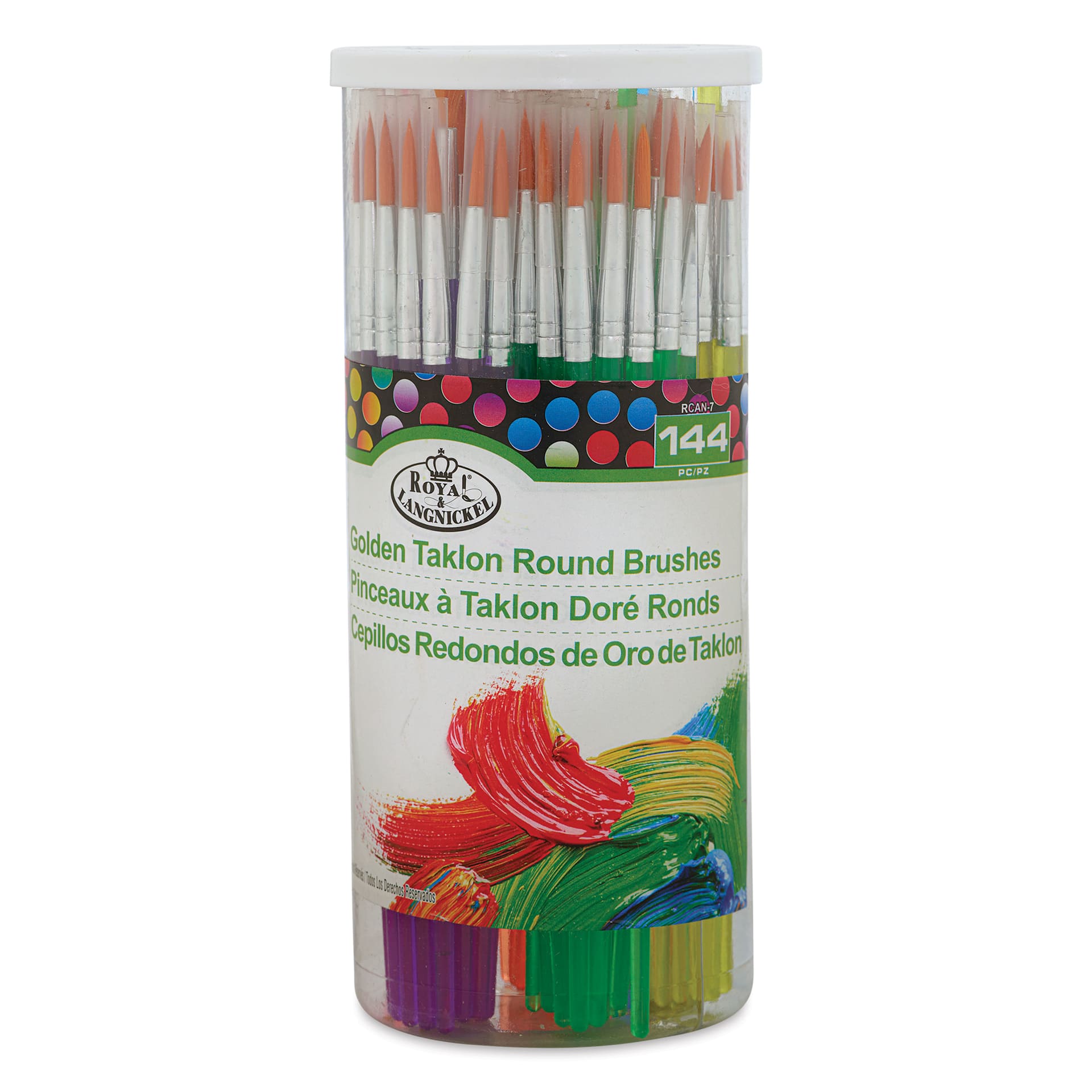 Royal & Langnickel Economy Golden Taklon Brushes - Round, Canister of 144