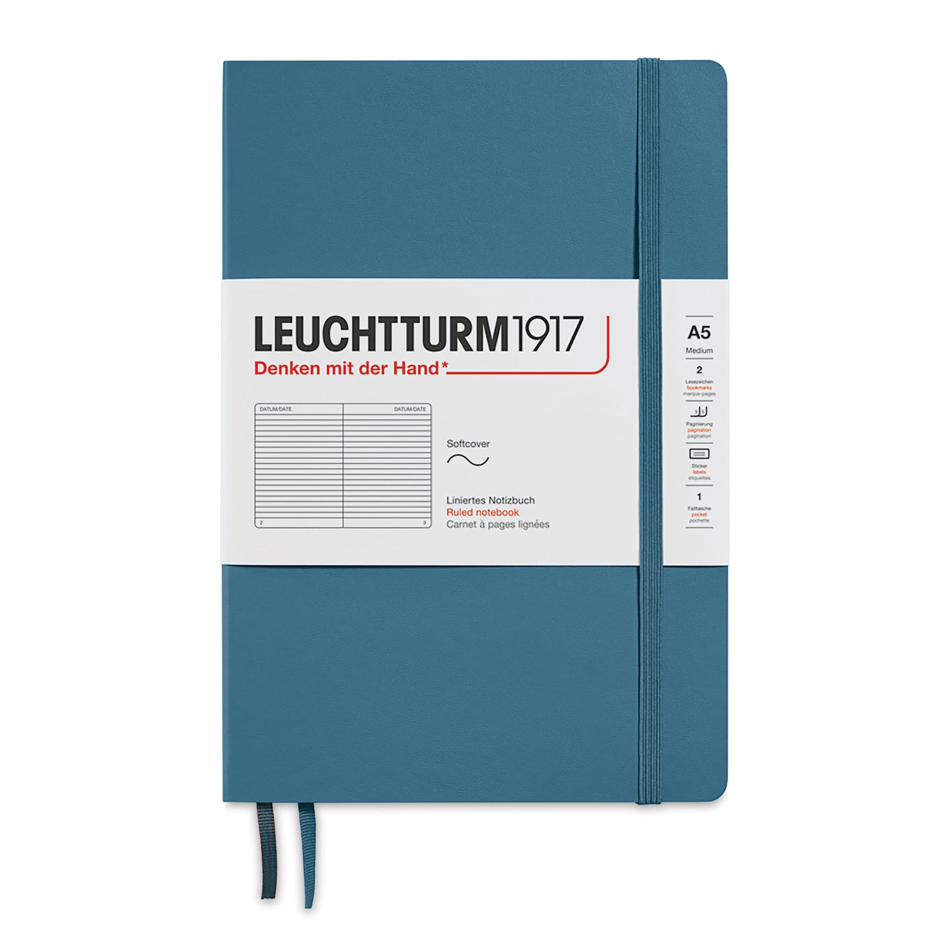 Leuchtturm1917 Ruled Softcover Notebook - Stone Blue, 5-3/4" x 8-1/4"