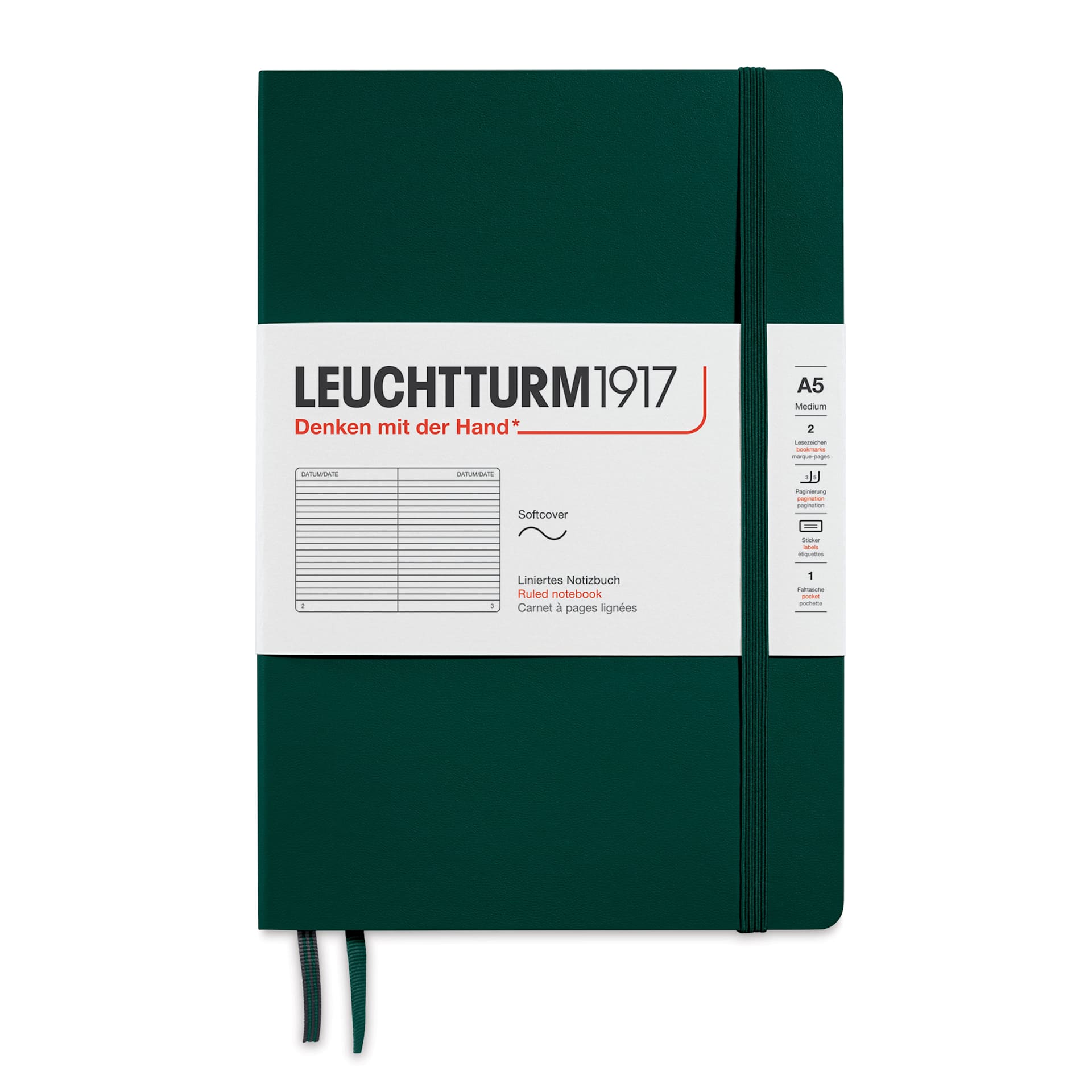 Leuchtturm1917 Ruled Softcover Notebook - Forest Green, 5-3/4" x 8-1/4"