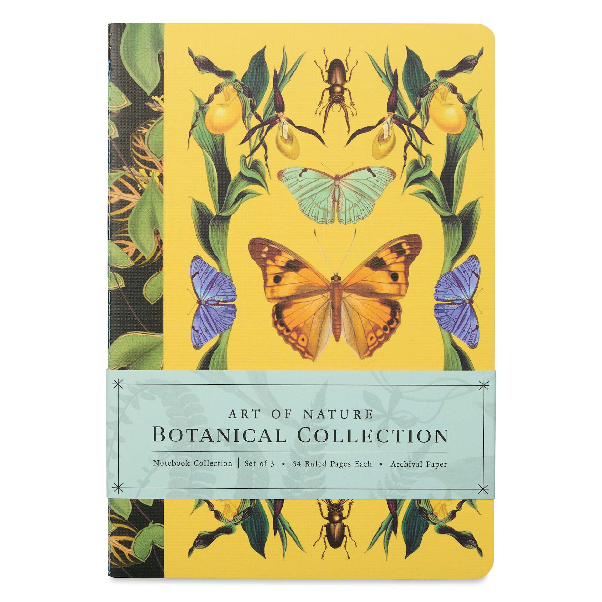 Art of Nature Sewn Notebook Set - Botanical, Set of 3, 6" x 8-1/2", 64 pages, butterflies front cover