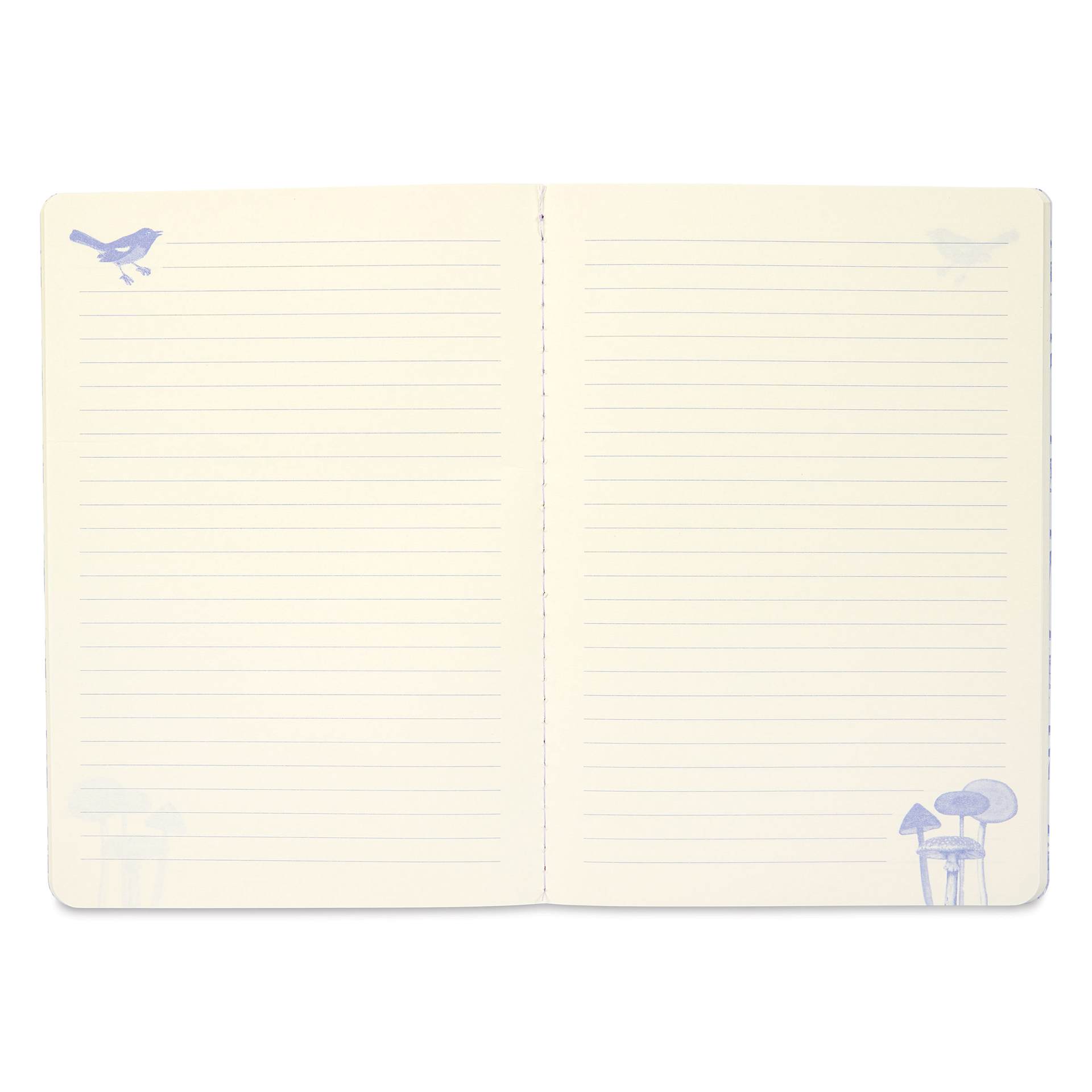 Art of Nature Sewn Notebook Set - Fungi, Set of 3, 6" x 8-1/2", 64 pages, mushroom with birds, open