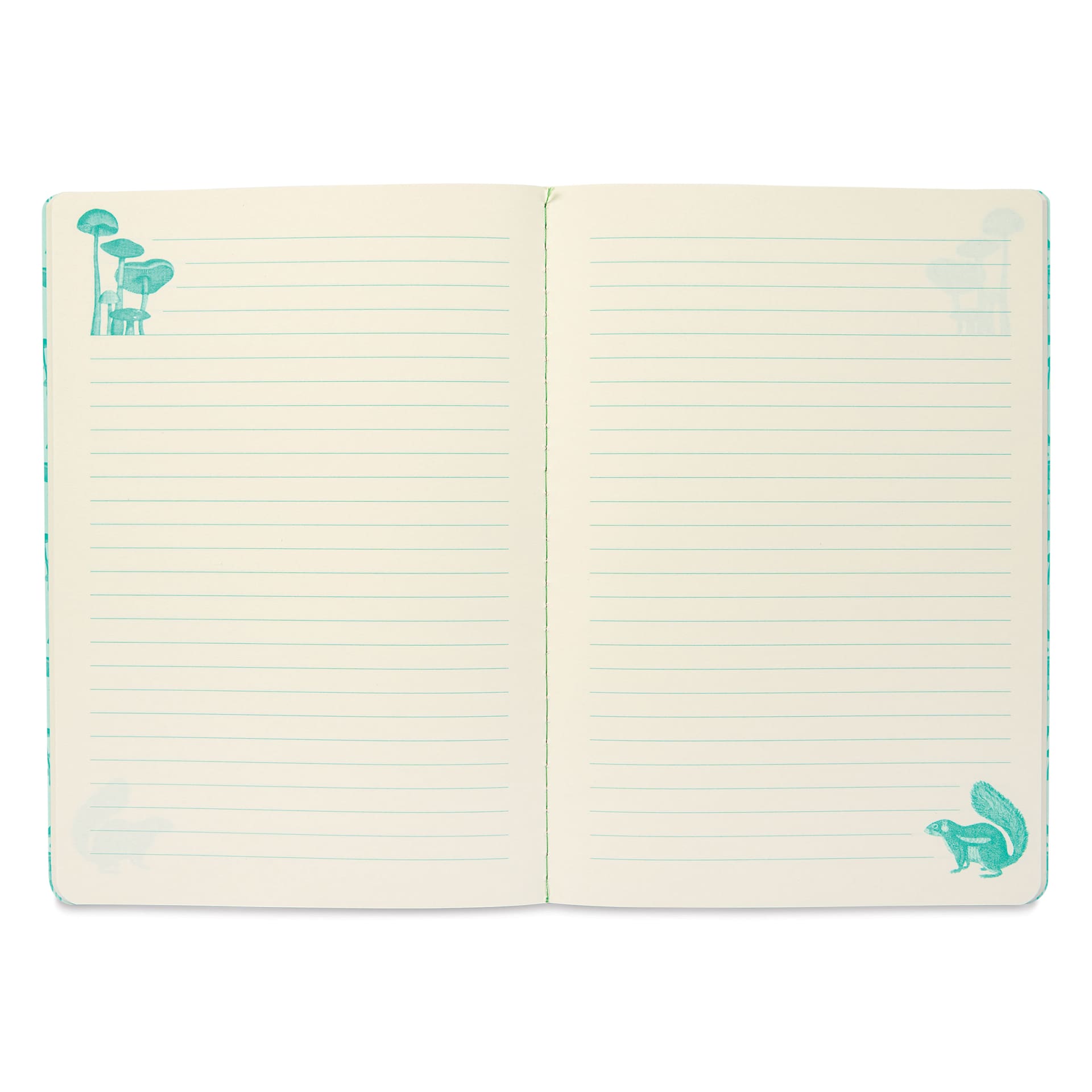Art of Nature Sewn Notebook Set - Fungi, Set of 3, 6" x 8-1/2", 64 pages, squirrel with cluster of fungi, open