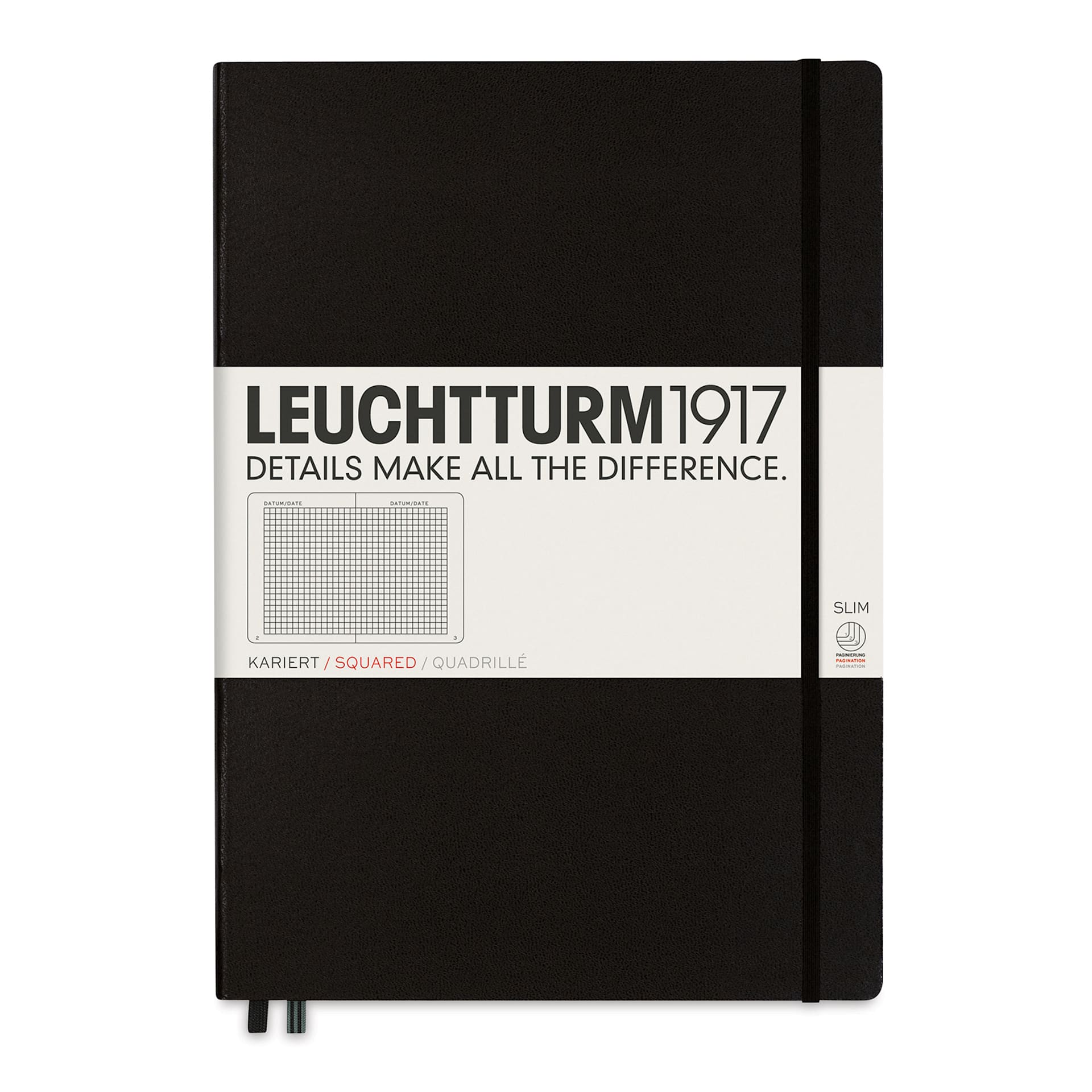 Leuchtturm1917 Squared Hardbound Notebook - Black, Master Slim, 8-3/4" x 12-1/2"